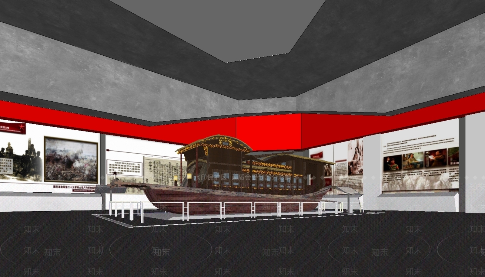 现代党建红船文化精神展厅SU模型下载【ID:1150104093】