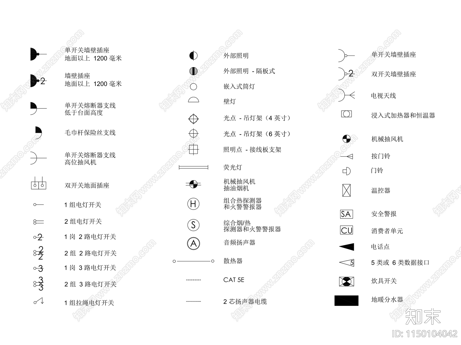 电器图例cad施工图下载【ID:1150104042】