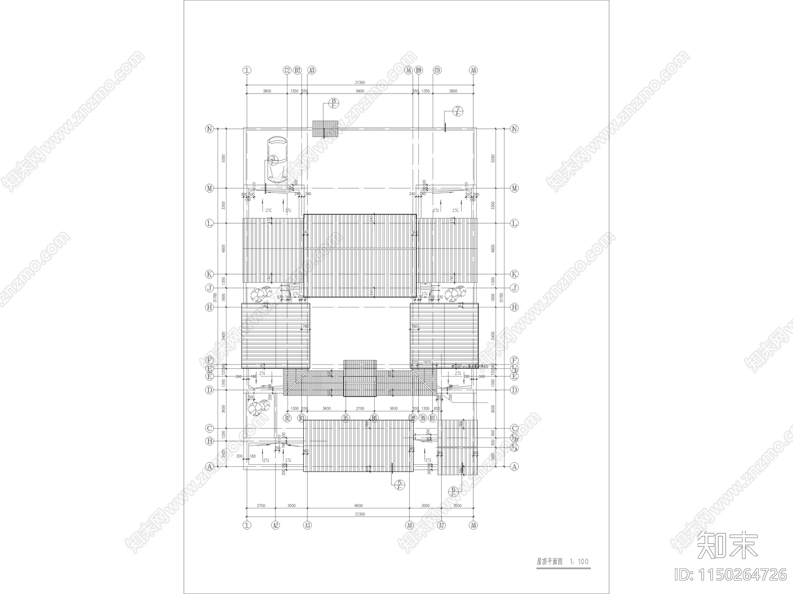 中式单层四合院住宅建筑平立面图纸施工图下载【ID:1150264726】