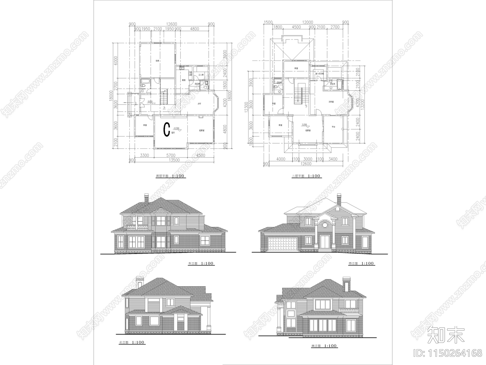 现代农村自建房别墅cad施工图下载【ID:1150264168】