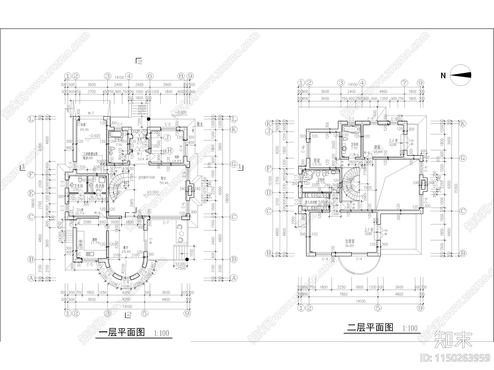 现代农村自建房别墅cad施工图下载【ID:1150263959】