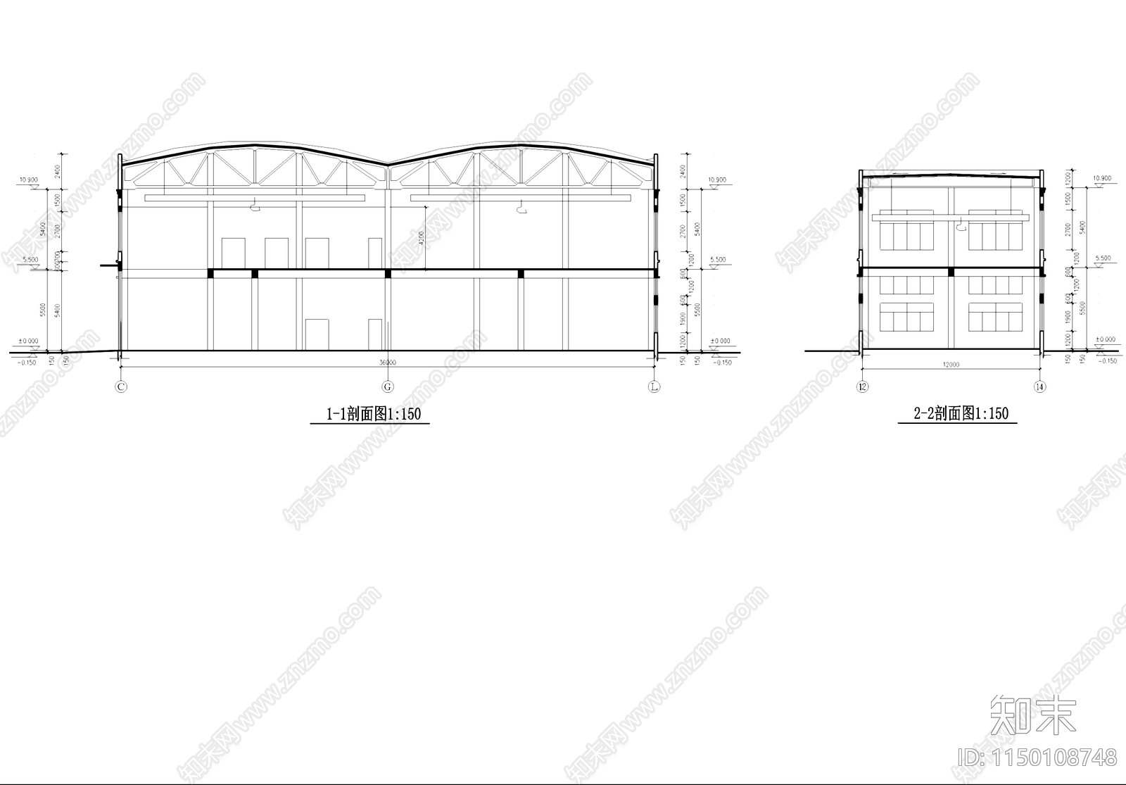 丁类厂房仓库车间工业建筑cad施工图下载【ID:1150108748】