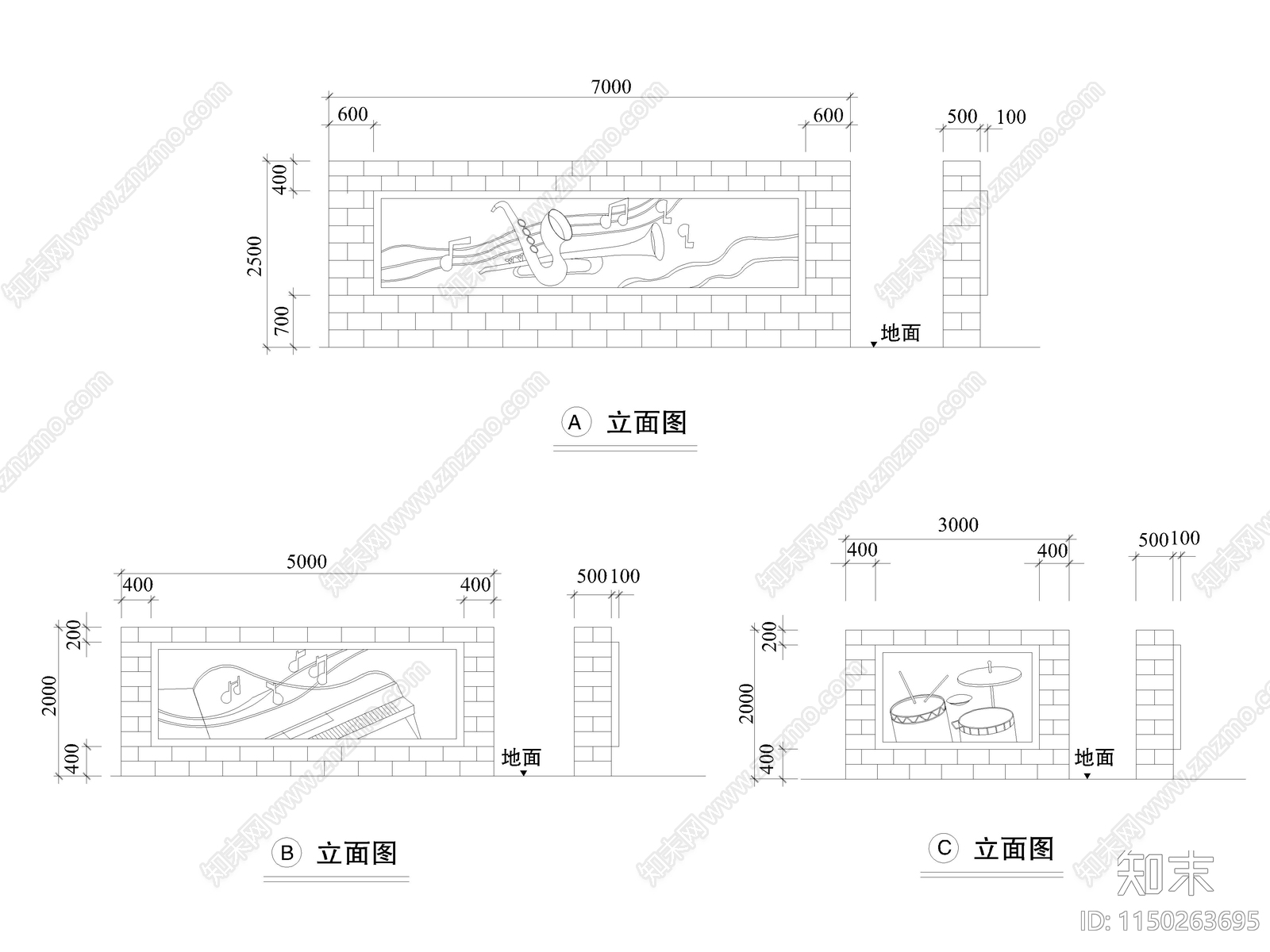 石屏造型景墙平面图施工图下载【ID:1150263695】