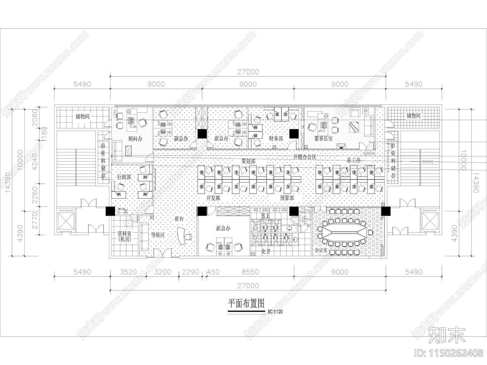 现代办公室平面图cad施工图下载【ID:1150262408】