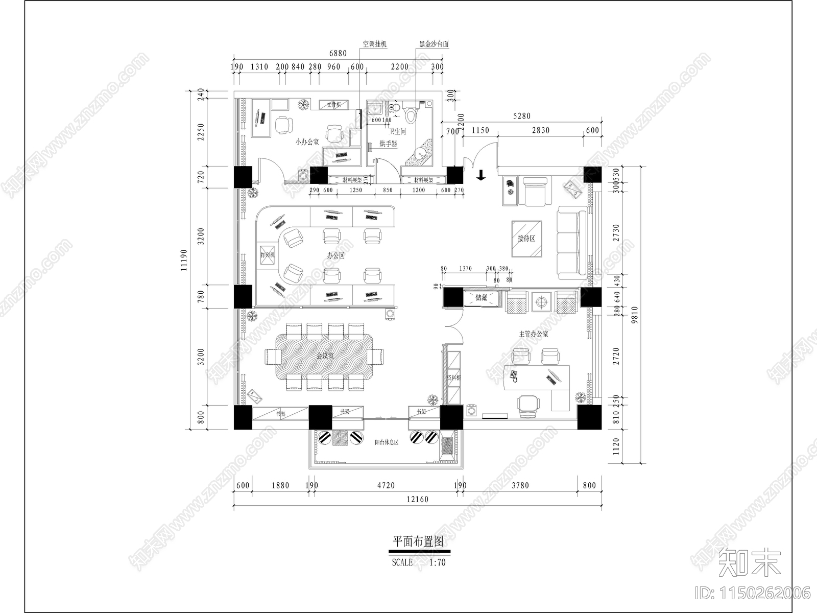 现代办公室装修设计cad施工图下载【ID:1150262006】