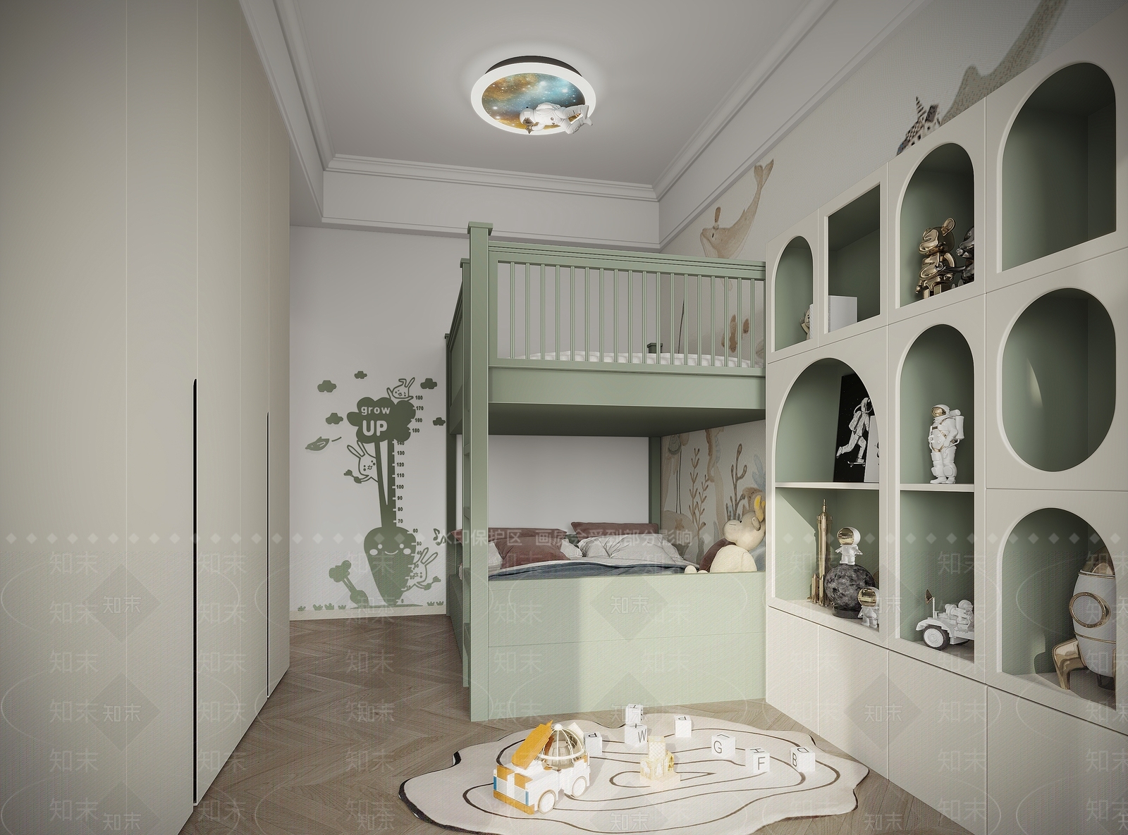 北欧现代儿童房上下铺3D模型下载【ID:1150110002】