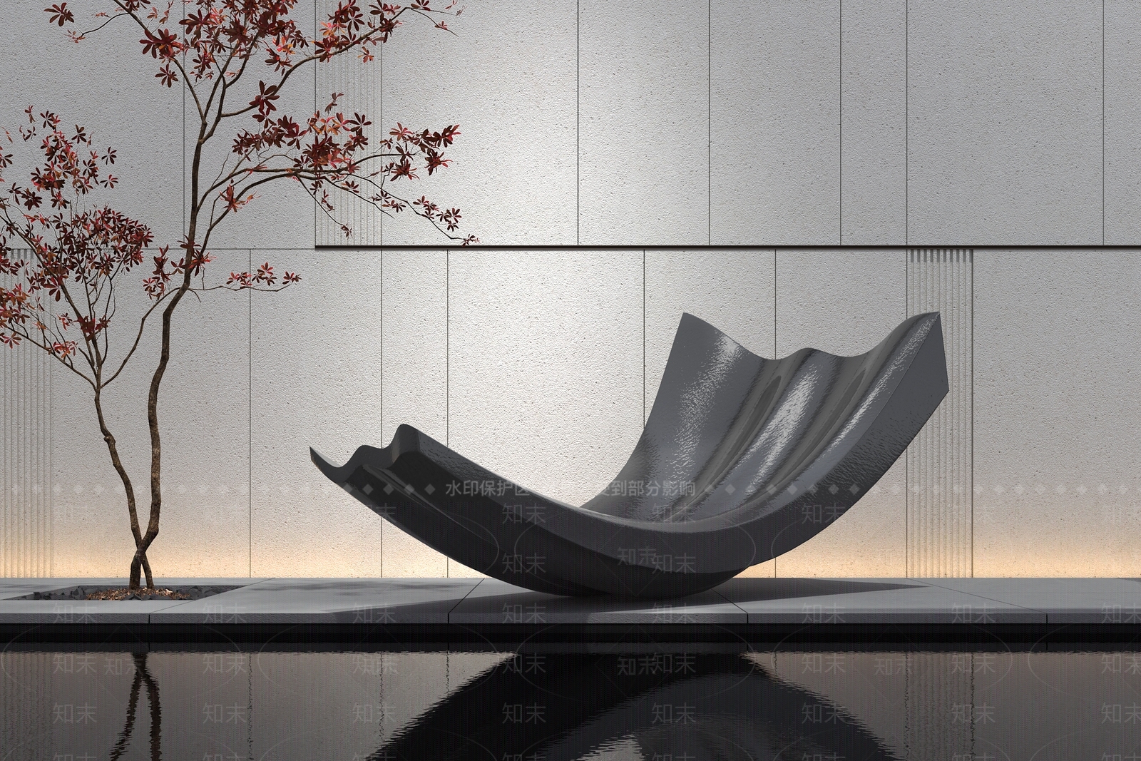 现代深色石材抽象船型雕塑3D模型下载【ID:1150110677】