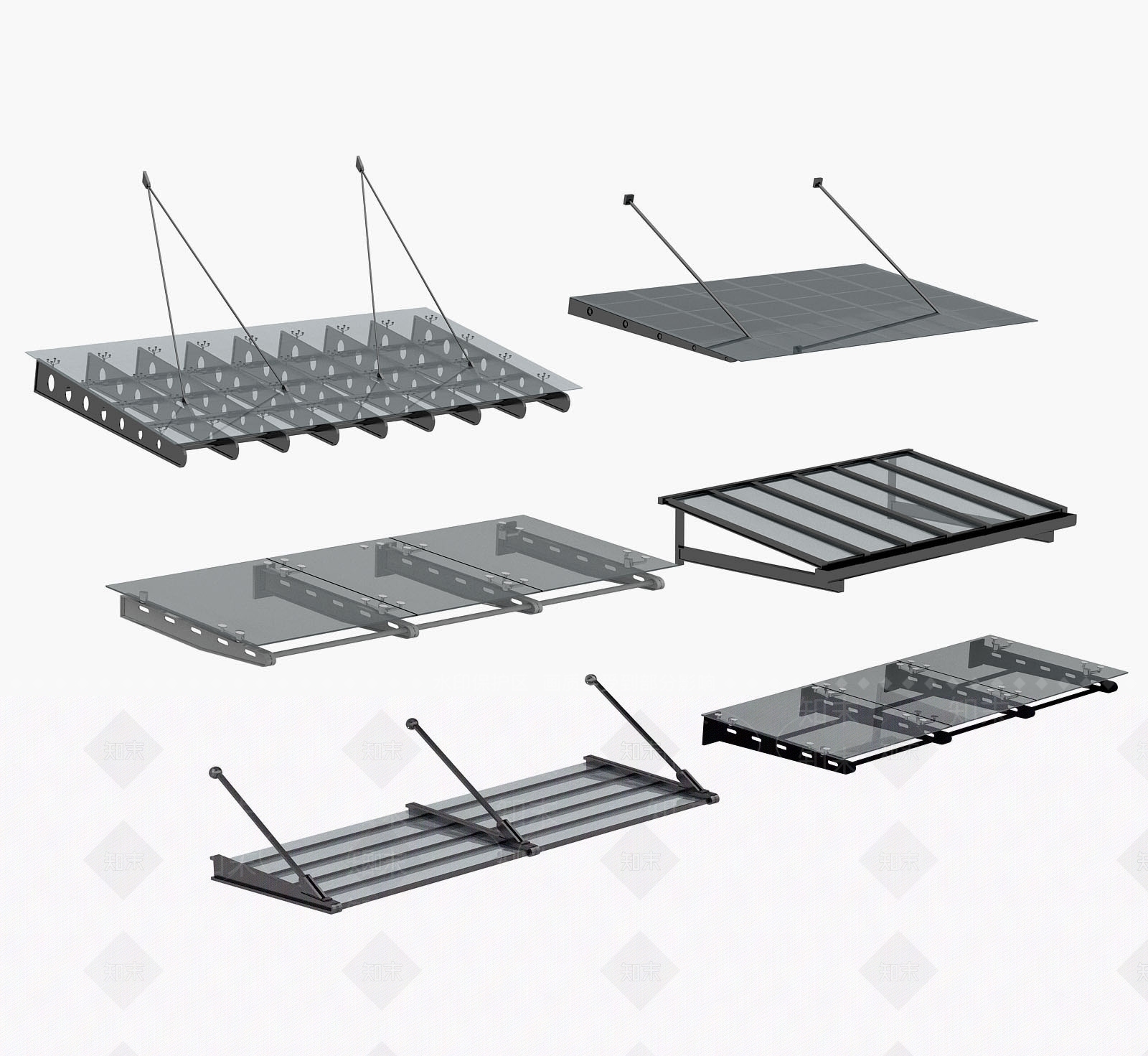 现代钢化玻璃遮雨棚3D模型下载【ID:1150111917】