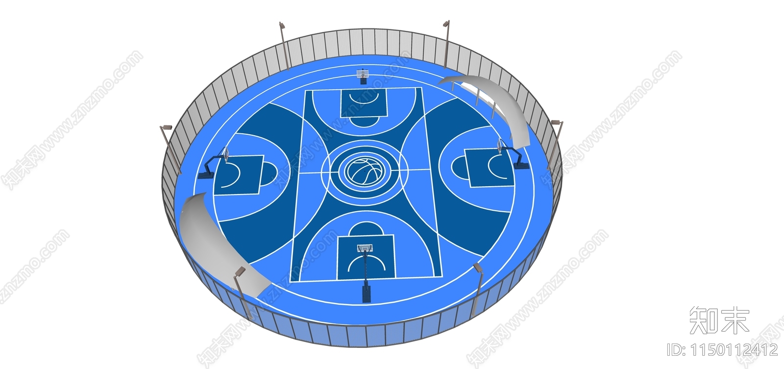 现代圆形篮球场SU模型下载【ID:1150112412】
