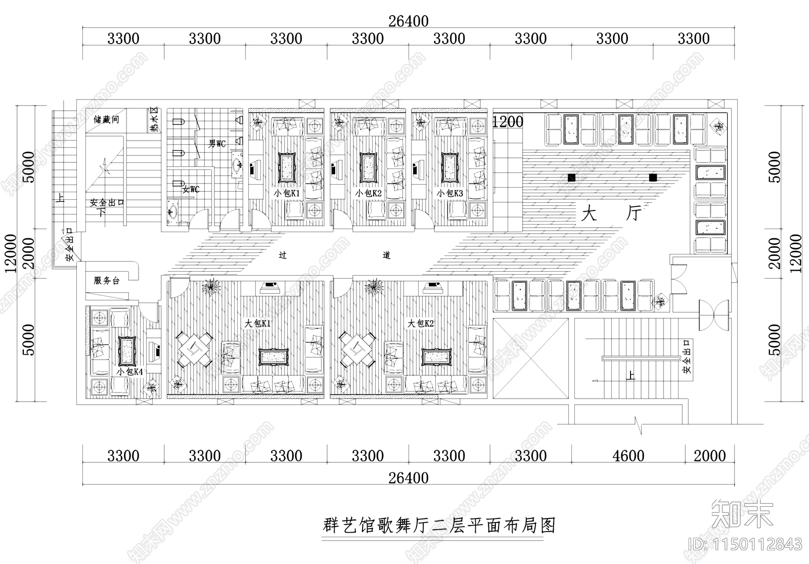 群艺馆歌舞厅KTV室内cad施工图下载【ID:1150112843】