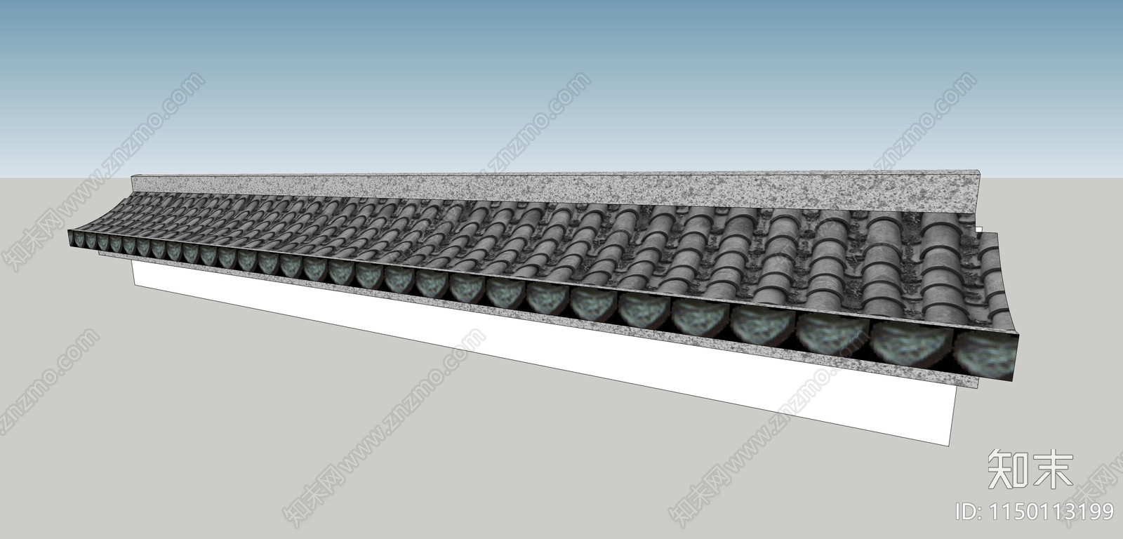 中式建筑墙沿屋檐SU模型下载【ID:1150113199】