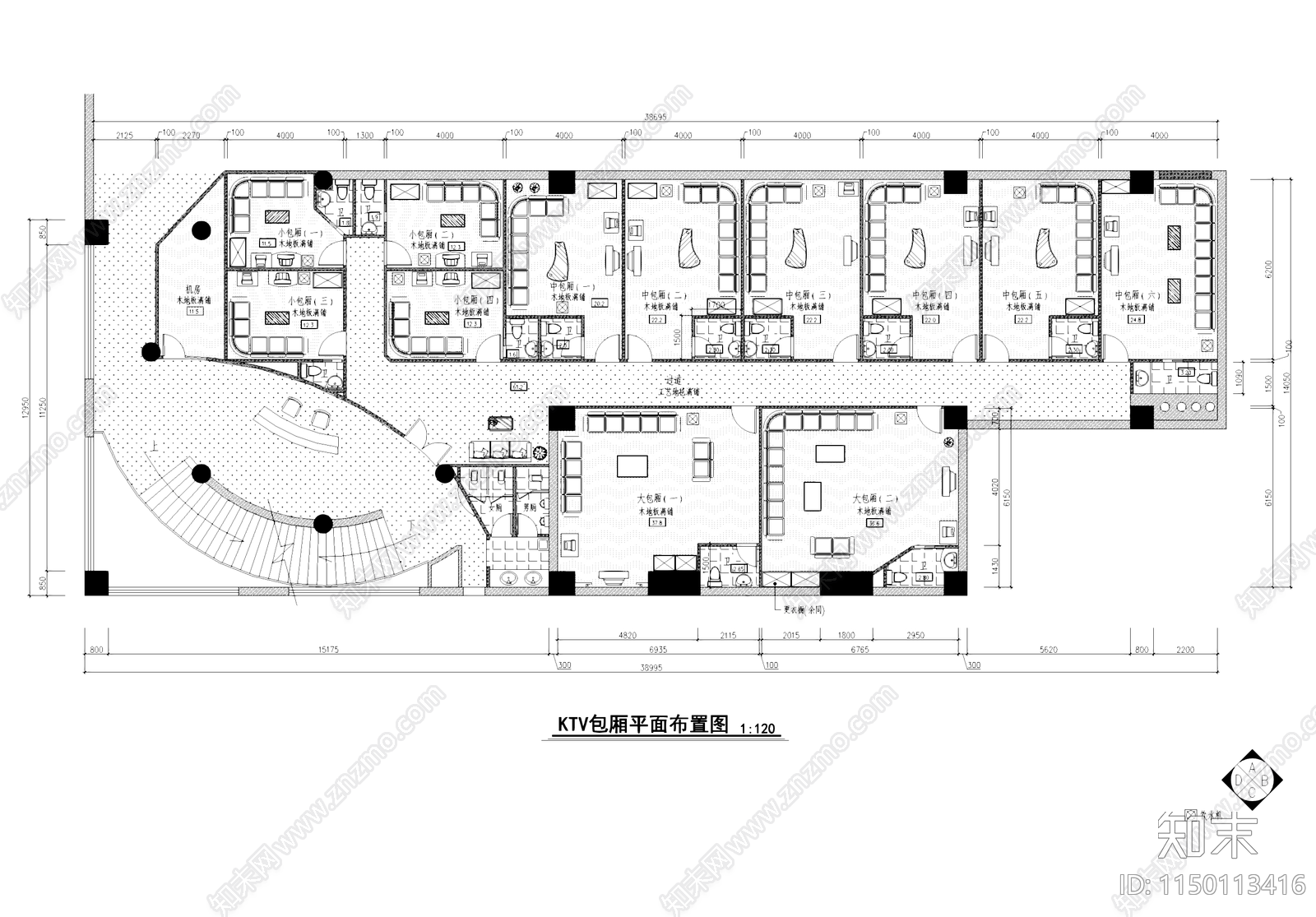 整套KTV包厢室内cad施工图下载【ID:1150113416】