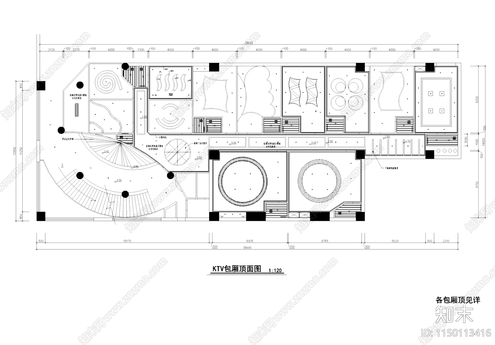 整套KTV包厢室内cad施工图下载【ID:1150113416】