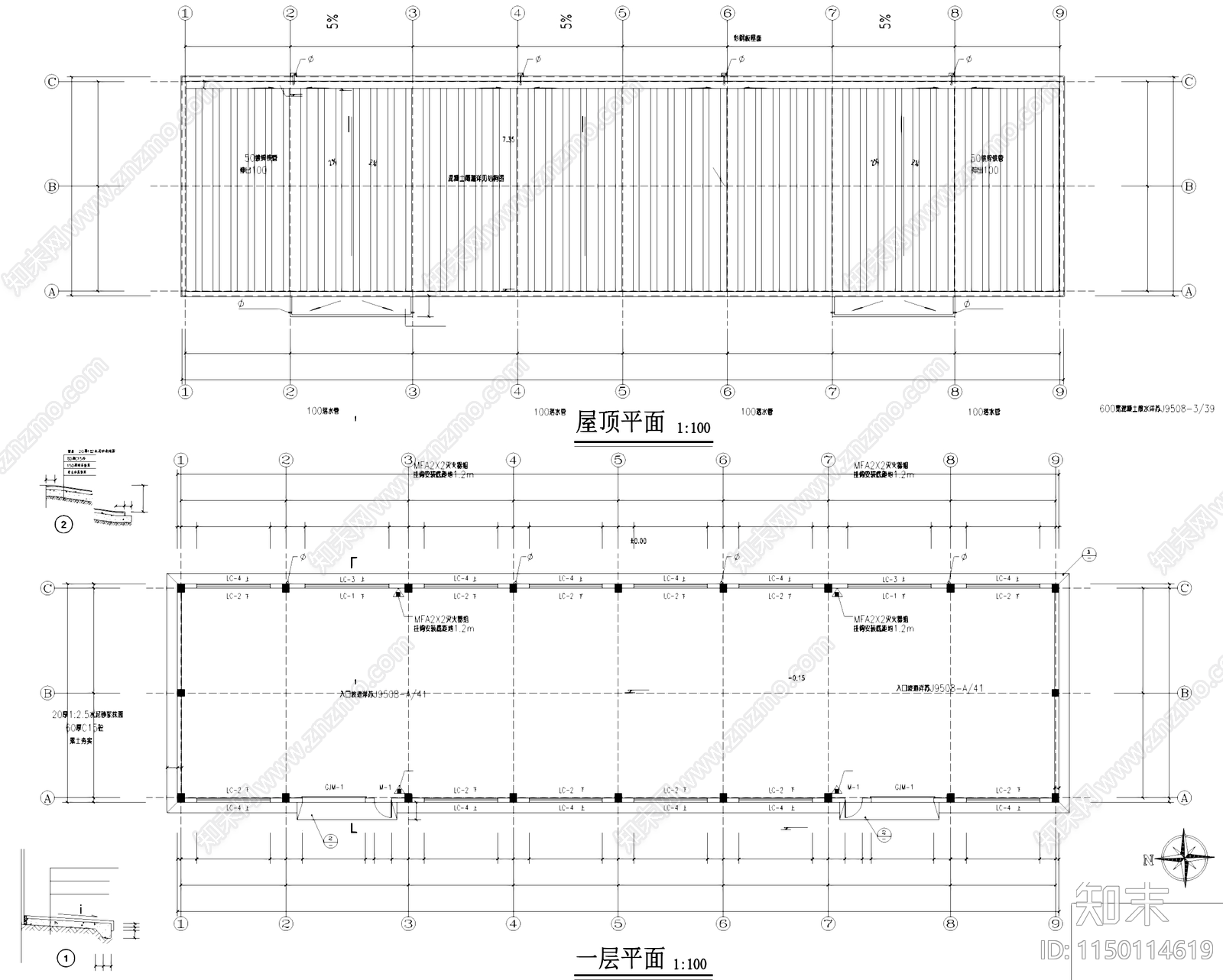 丙类工业厂房仓库建筑cad施工图下载【ID:1150114619】