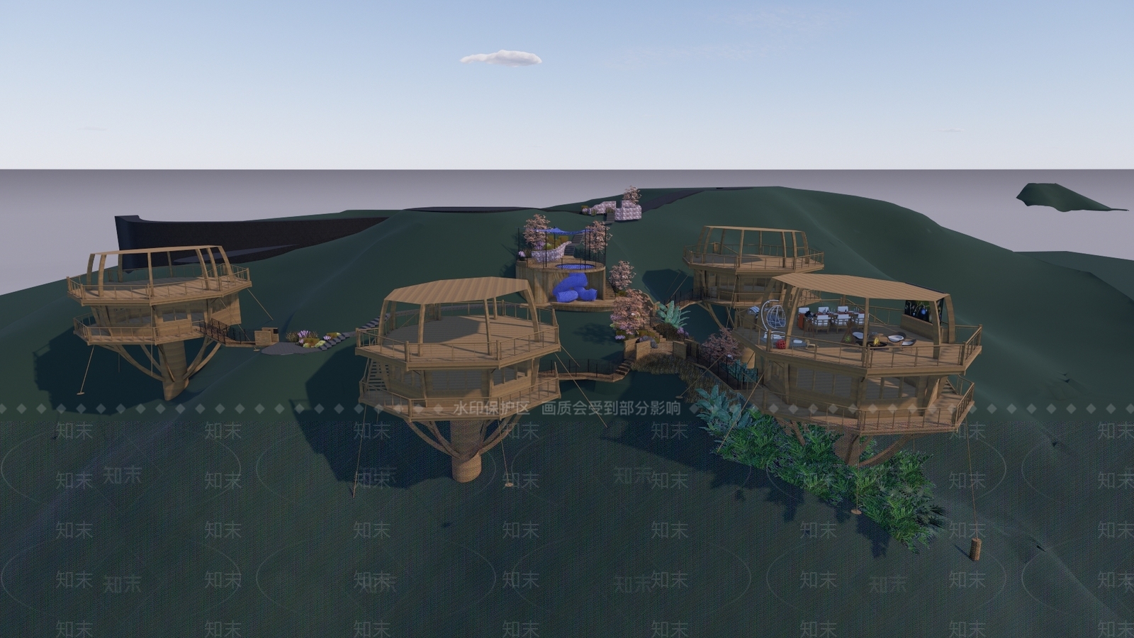 现代公园营地景观台SU模型下载【ID:1150114741】