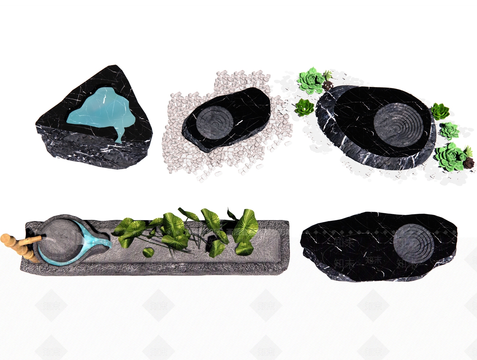 新中式黑山石水钵3D模型下载【ID:1150117458】