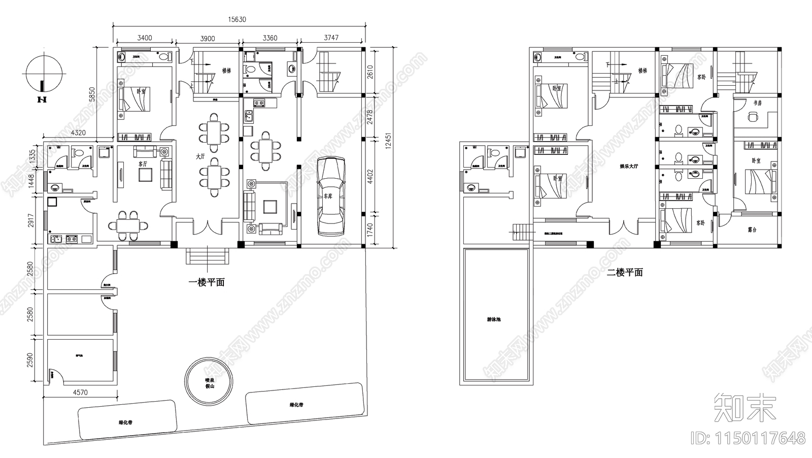 自建二层别墅建筑cad施工图下载【ID:1150117648】