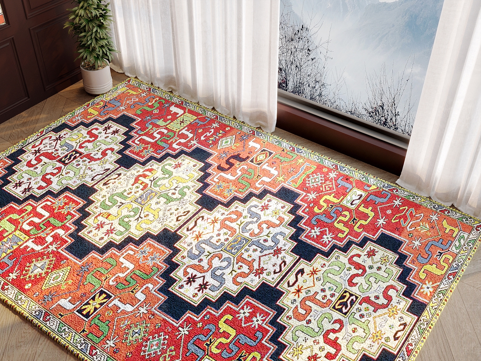 红色民族风地毯3D模型下载【ID:1150119921】