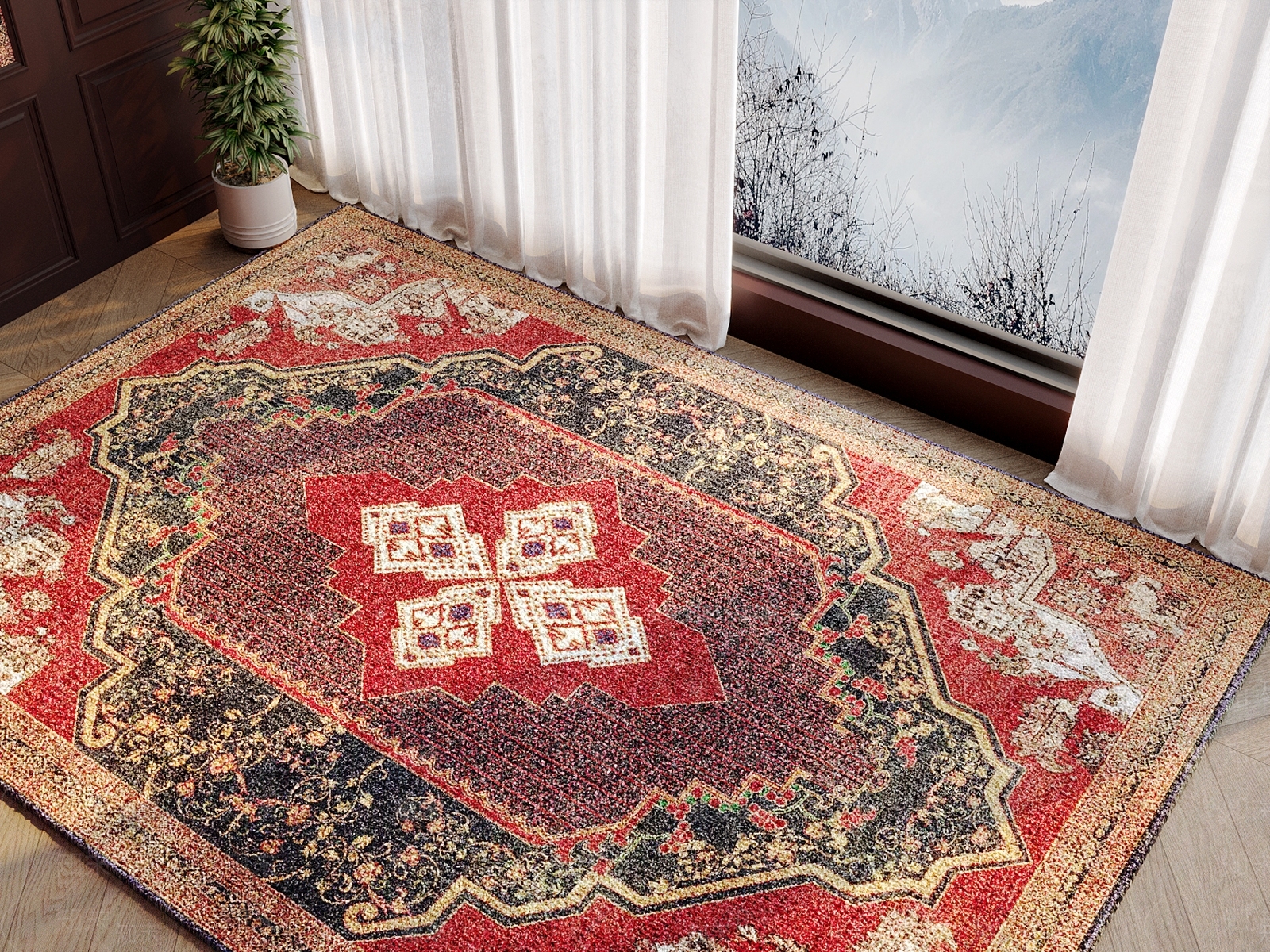 红色民族风地毯3D模型下载【ID:1150119978】