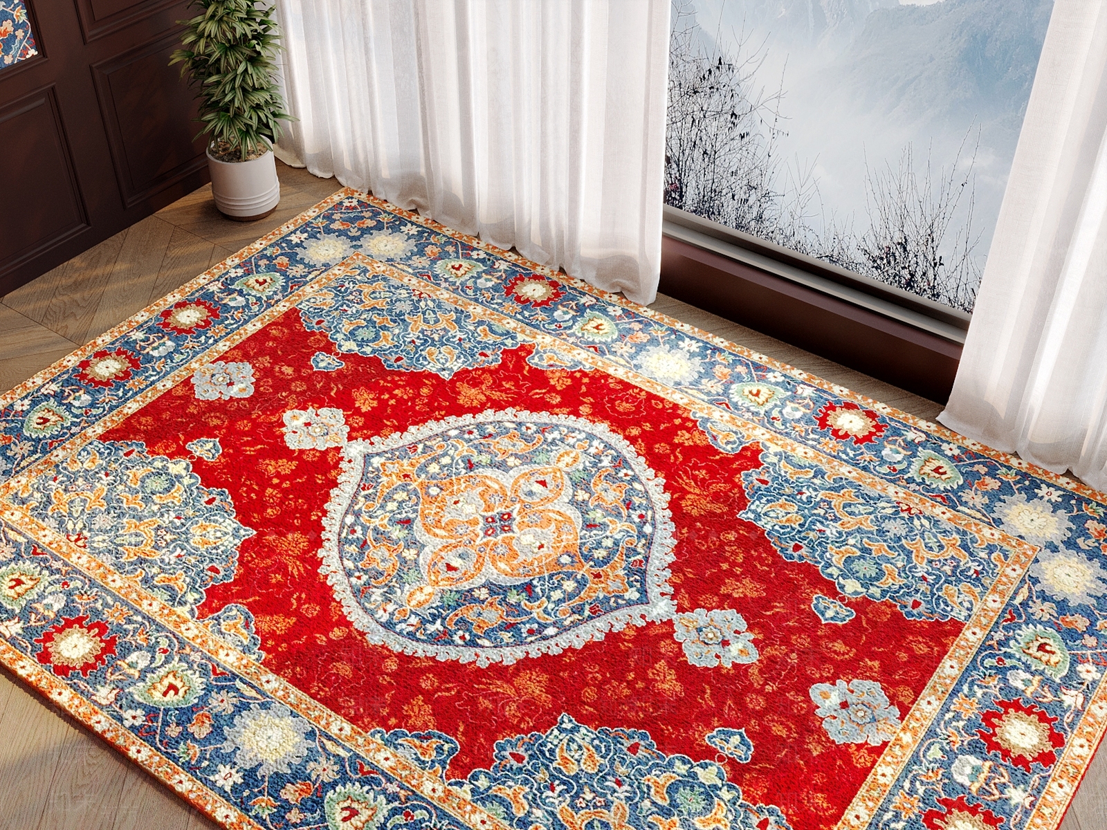 红色民族风地毯3D模型下载【ID:1150120013】