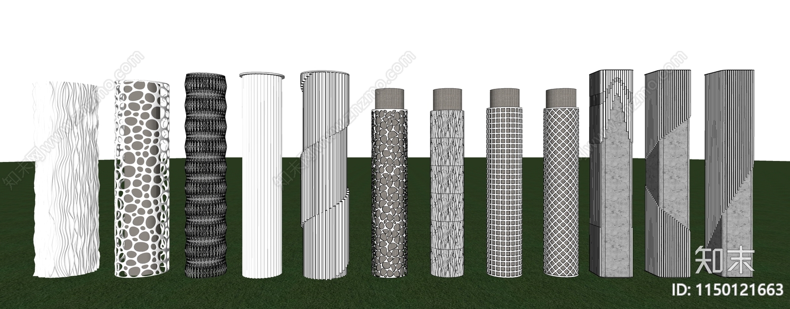 现代装饰柱SU模型下载【ID:1150121663】