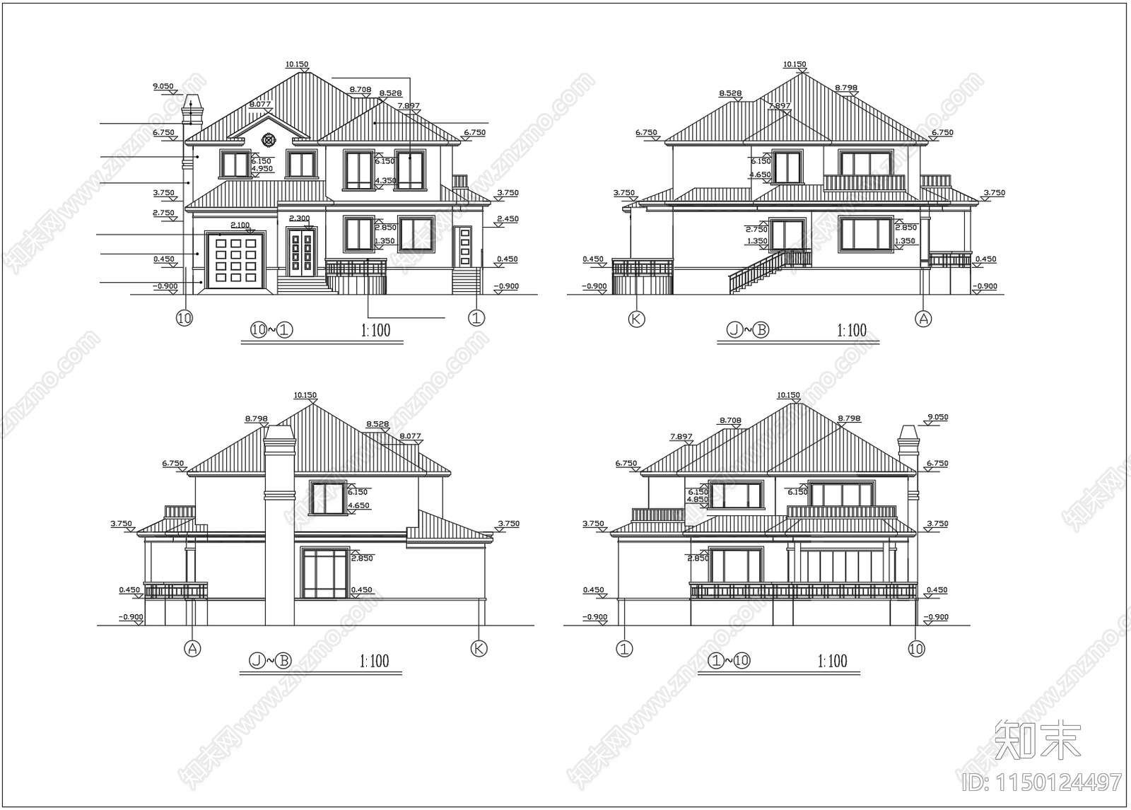 农村别墅建筑cad施工图下载【ID:1150124497】