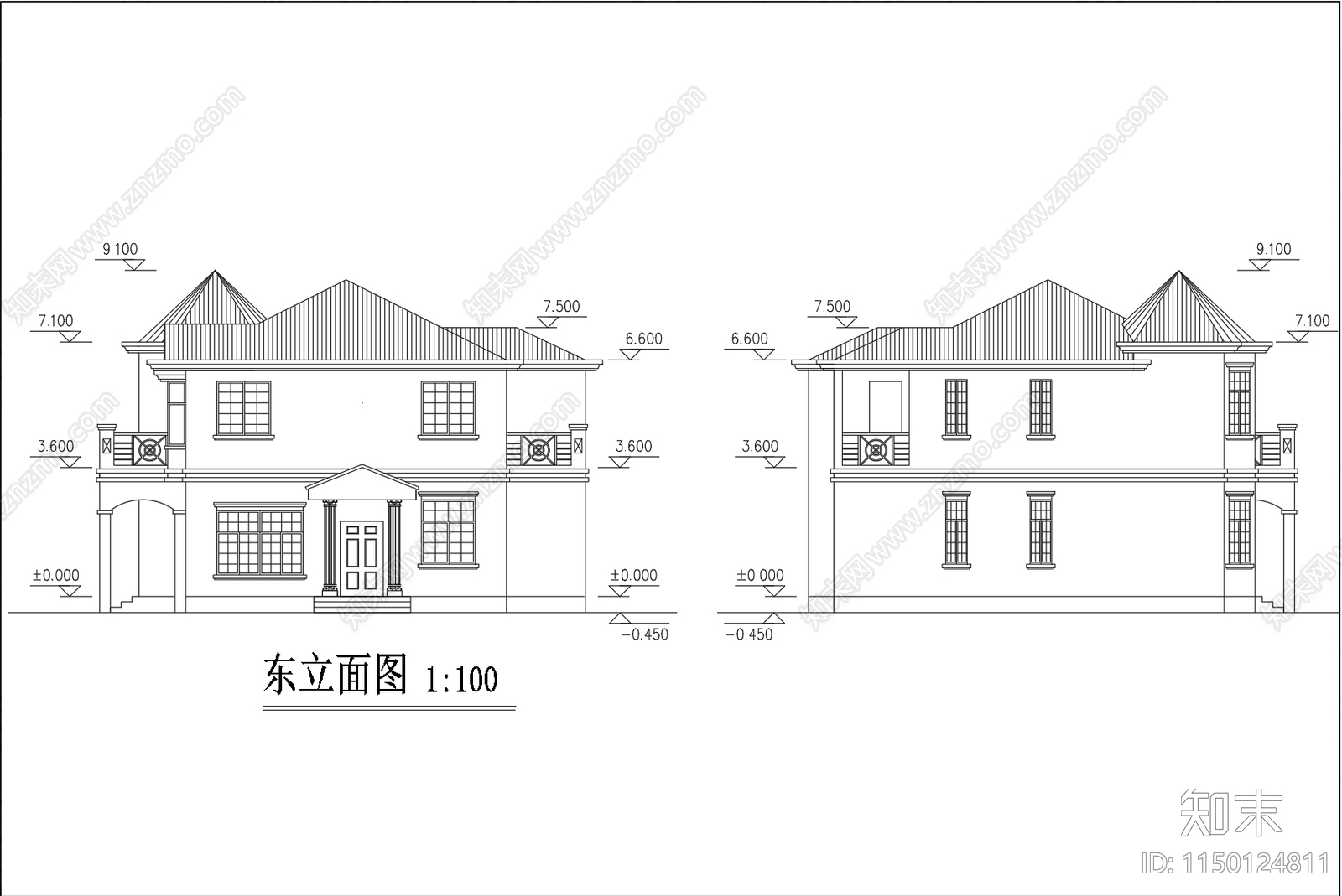 别墅建筑cad施工图下载【ID:1150124811】