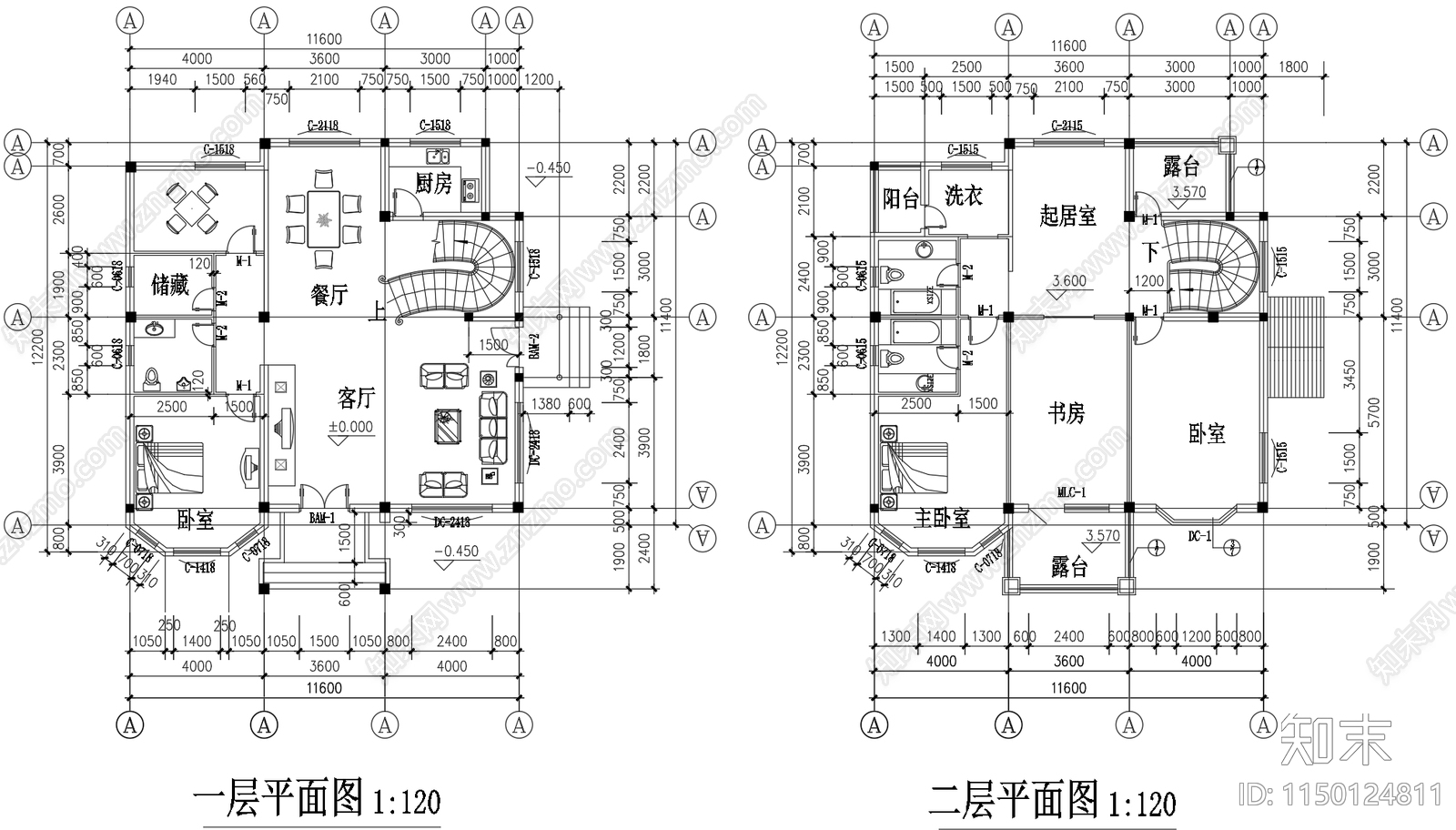 别墅建筑cad施工图下载【ID:1150124811】