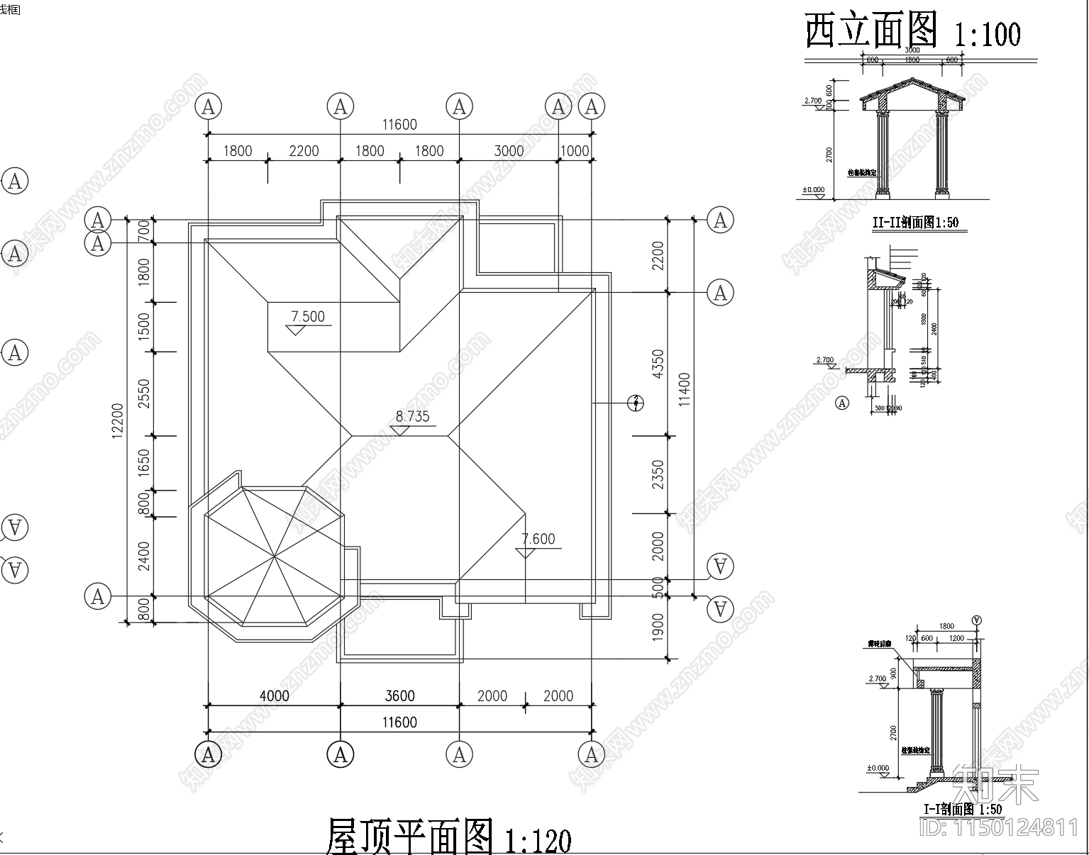 别墅建筑cad施工图下载【ID:1150124811】