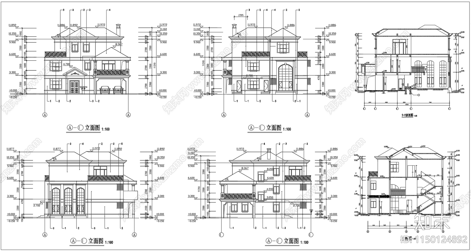 别墅建筑cad施工图下载【ID:1150124892】