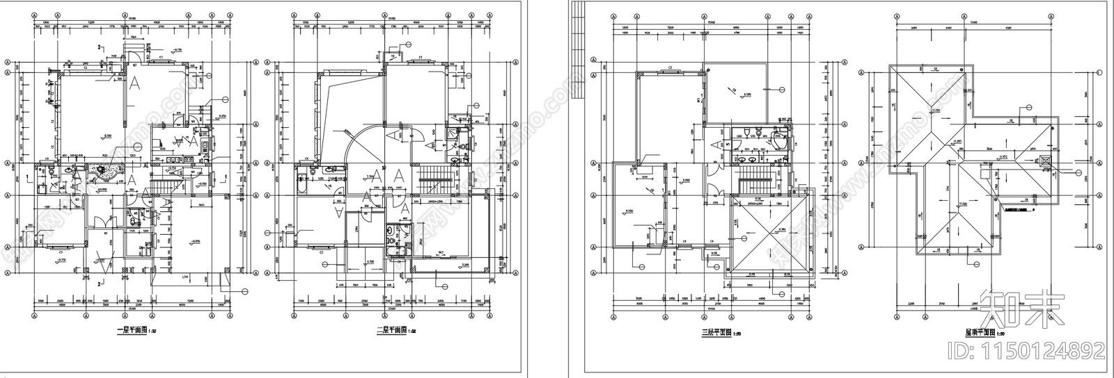 别墅建筑cad施工图下载【ID:1150124892】