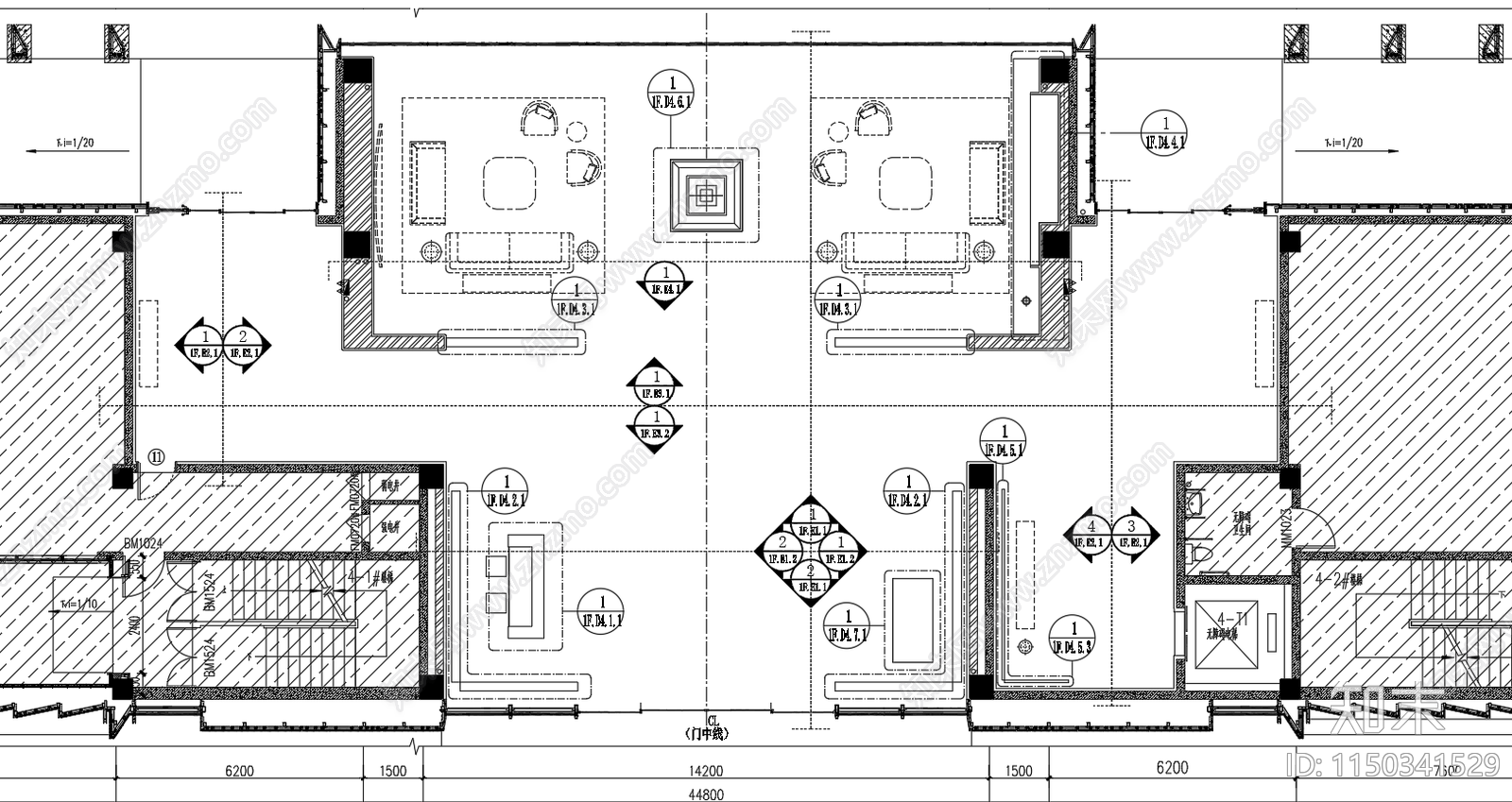 迦思温州华润鹿角湾顶级会所室内cad施工图下载【ID:1150341529】