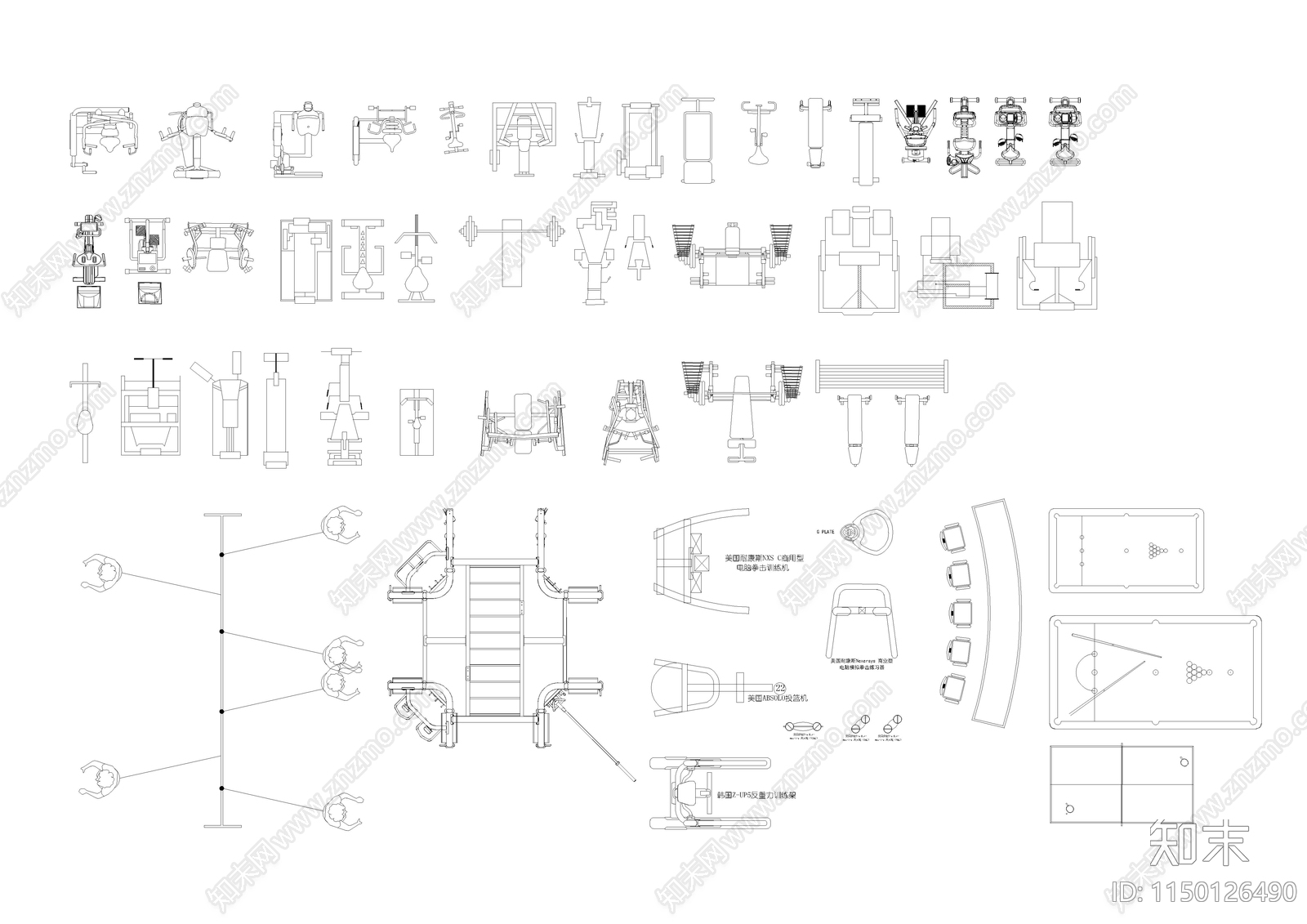 室内健身器械图库施工图下载【ID:1150126490】