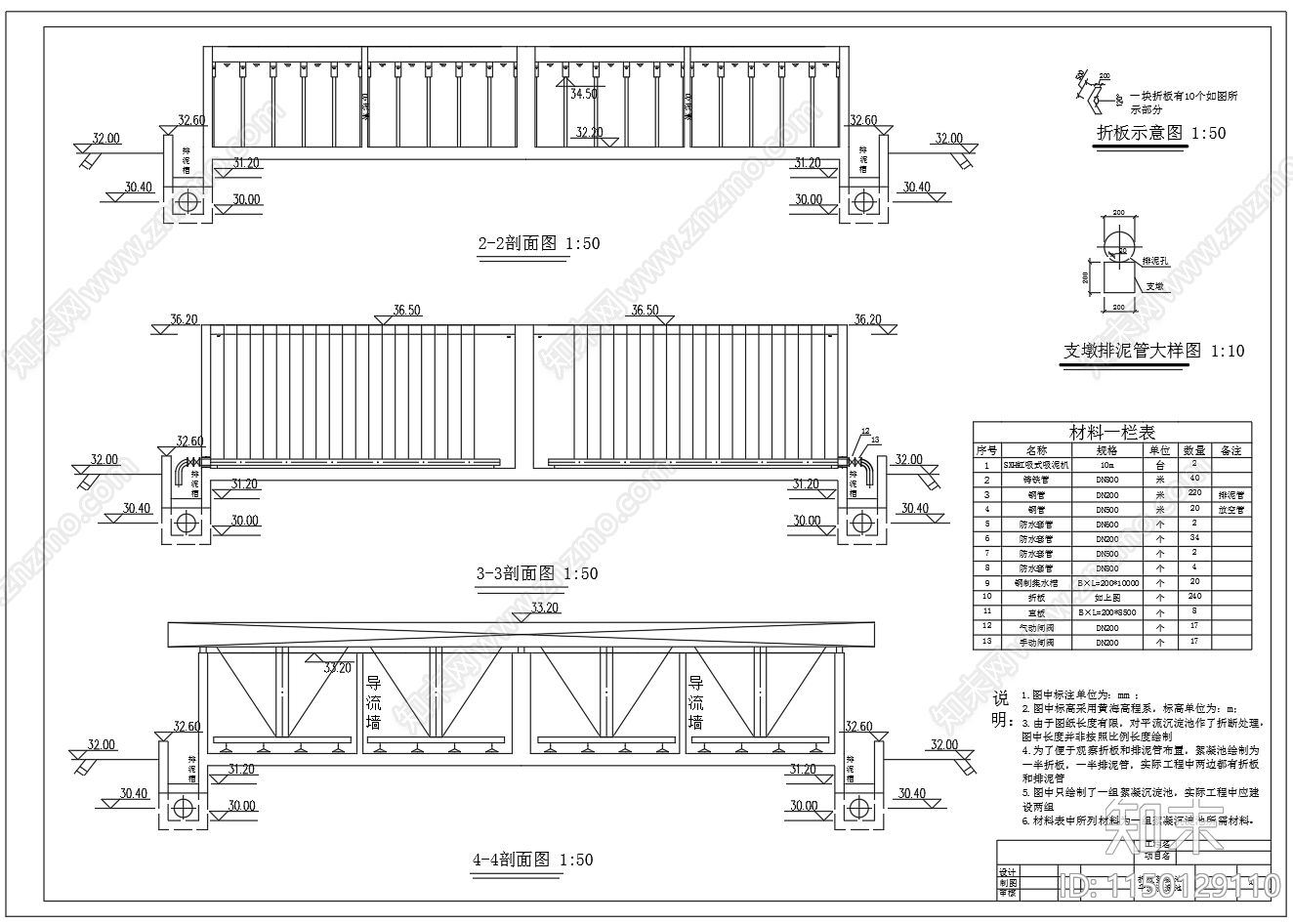 折板絮凝池平流沉淀池设计图施工图下载【ID:1150129110】