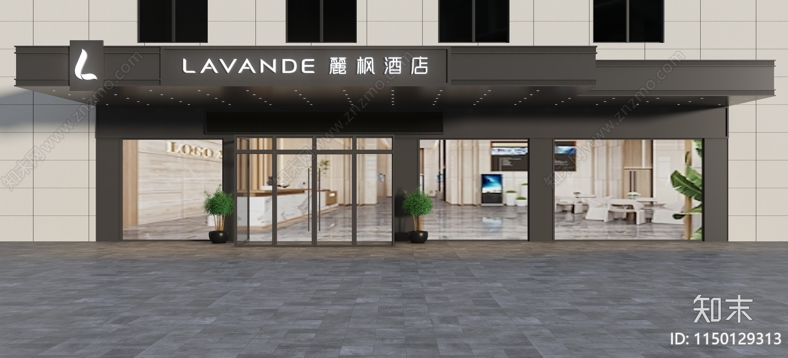 现代酒店门头3D模型下载【ID:1150129313】