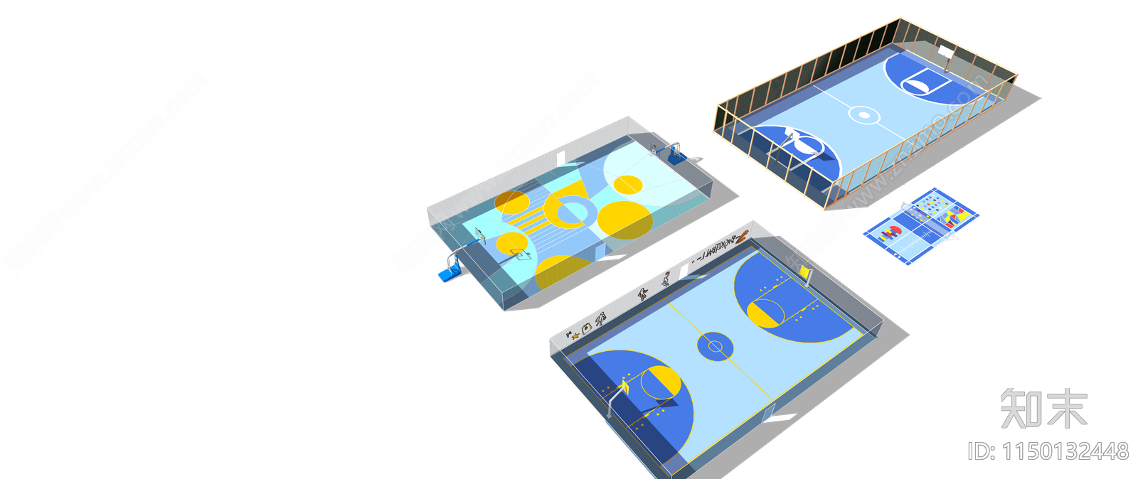 现代篮球场SU模型下载【ID:1150132448】