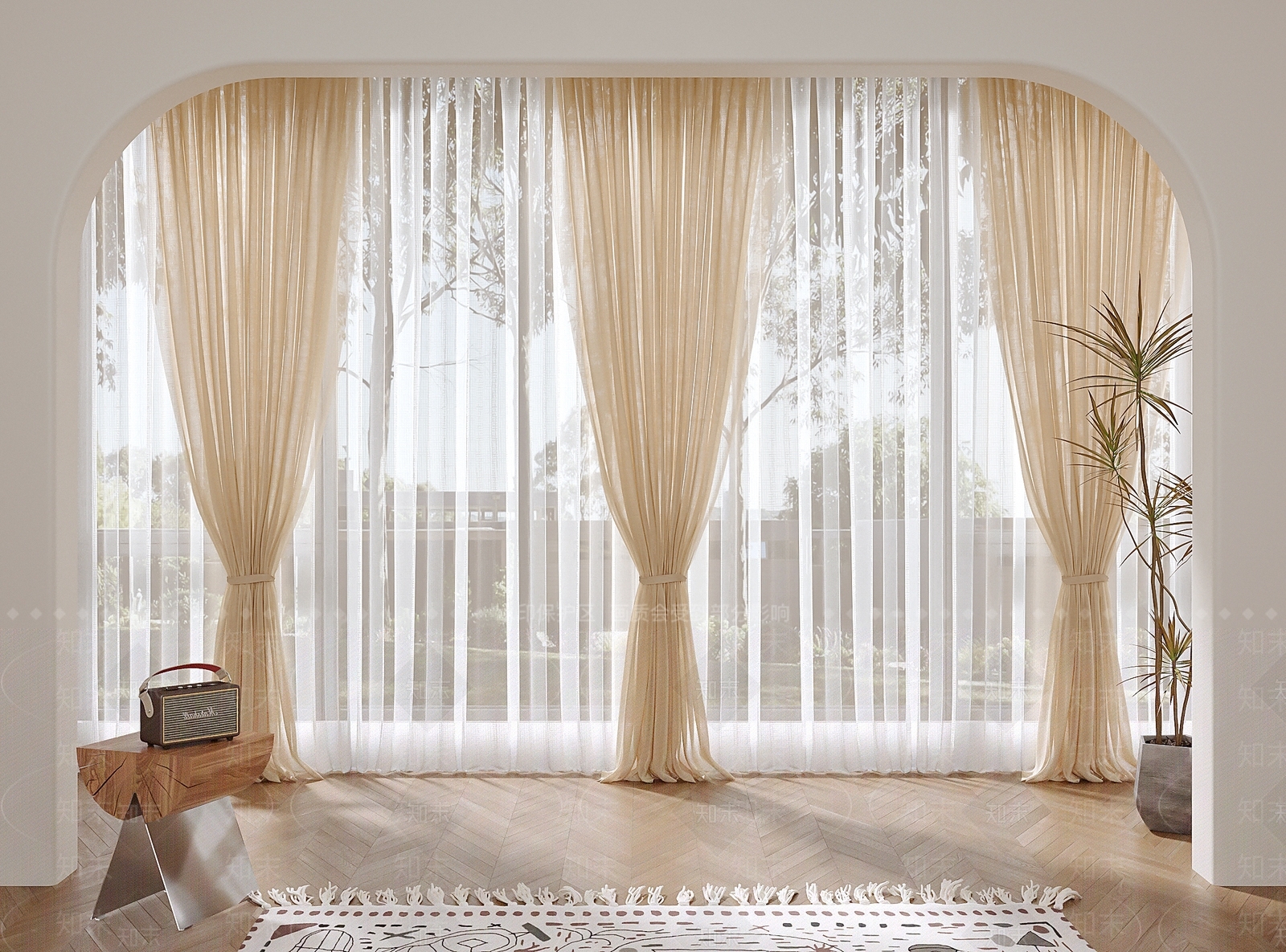 现代窗帘3D模型下载【ID:1150133537】