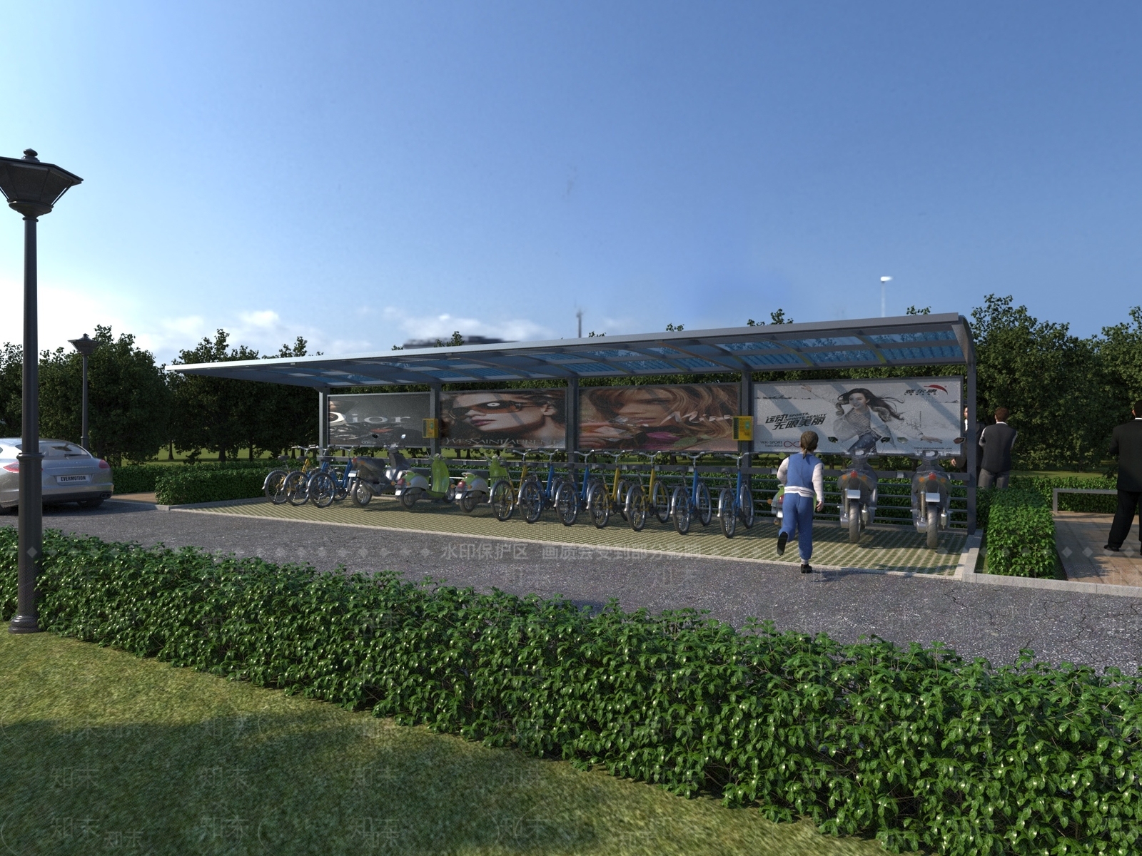 现代自行车棚3D模型下载【ID:1150217976】