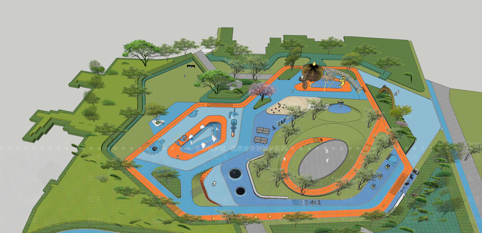 现代动物树屋主题儿童游乐区SU模型下载【ID:1150134447】