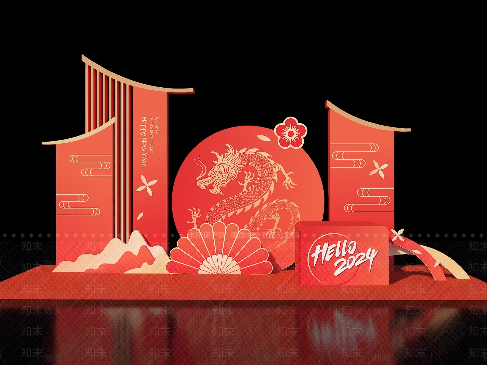 新中式新年美陈3D模型下载【ID:1150134777】