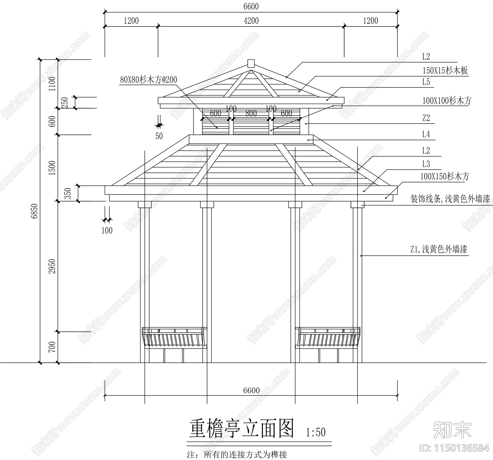 木结构八角重檐亭详图cad施工图下载【ID:1150136584】