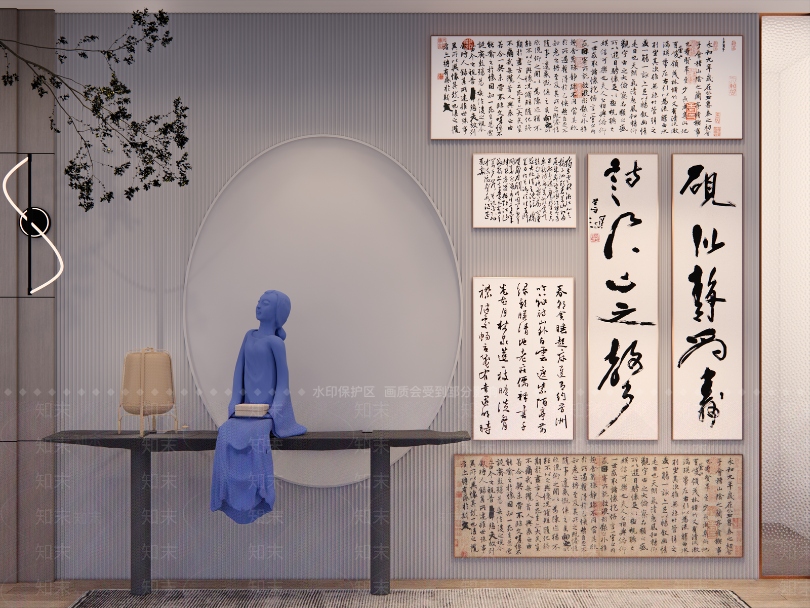 新中式文字书法挂画SU模型下载【ID:1150145287】