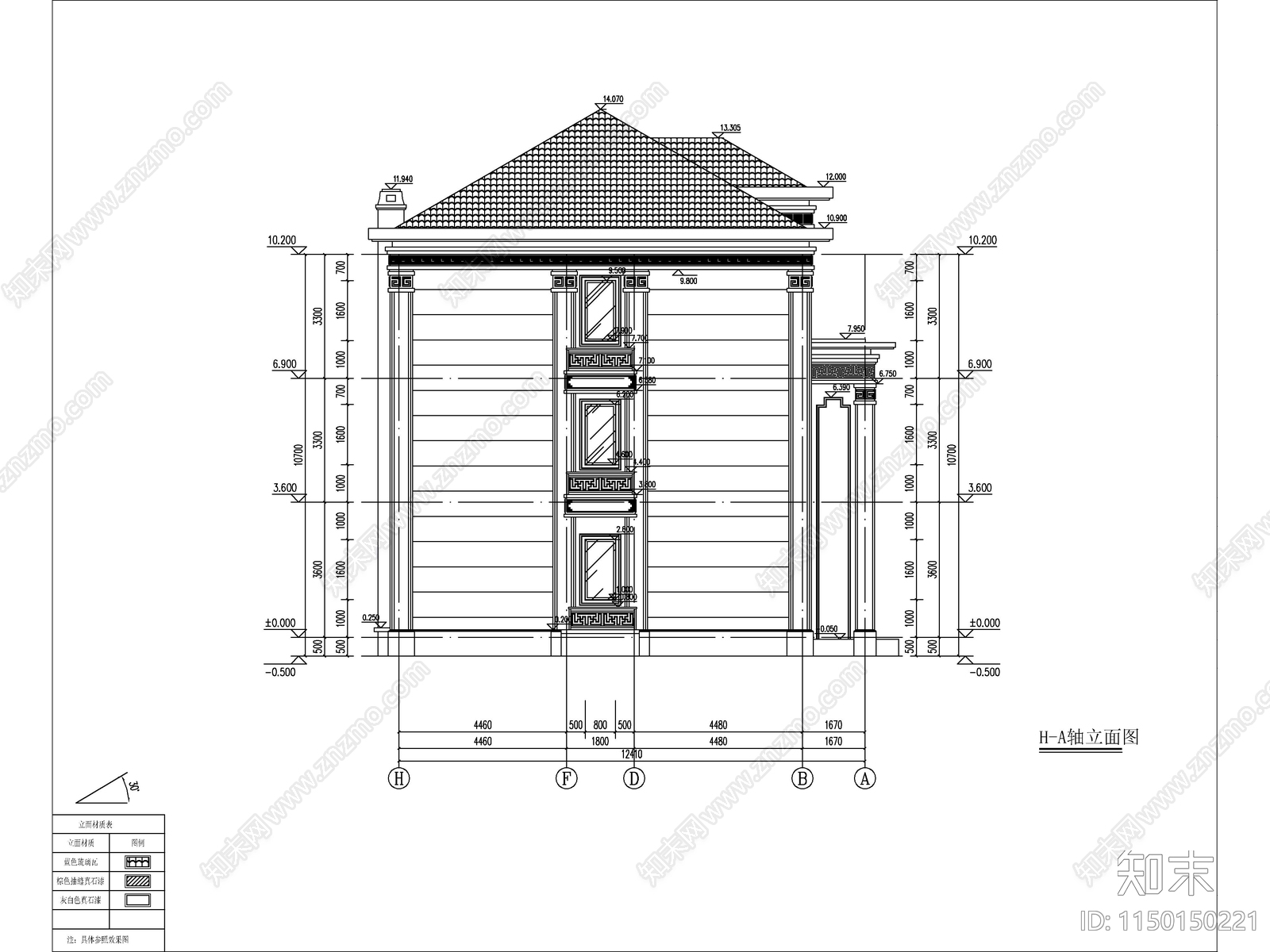 新中式三层独栋别墅建筑cad施工图下载【ID:1150150221】