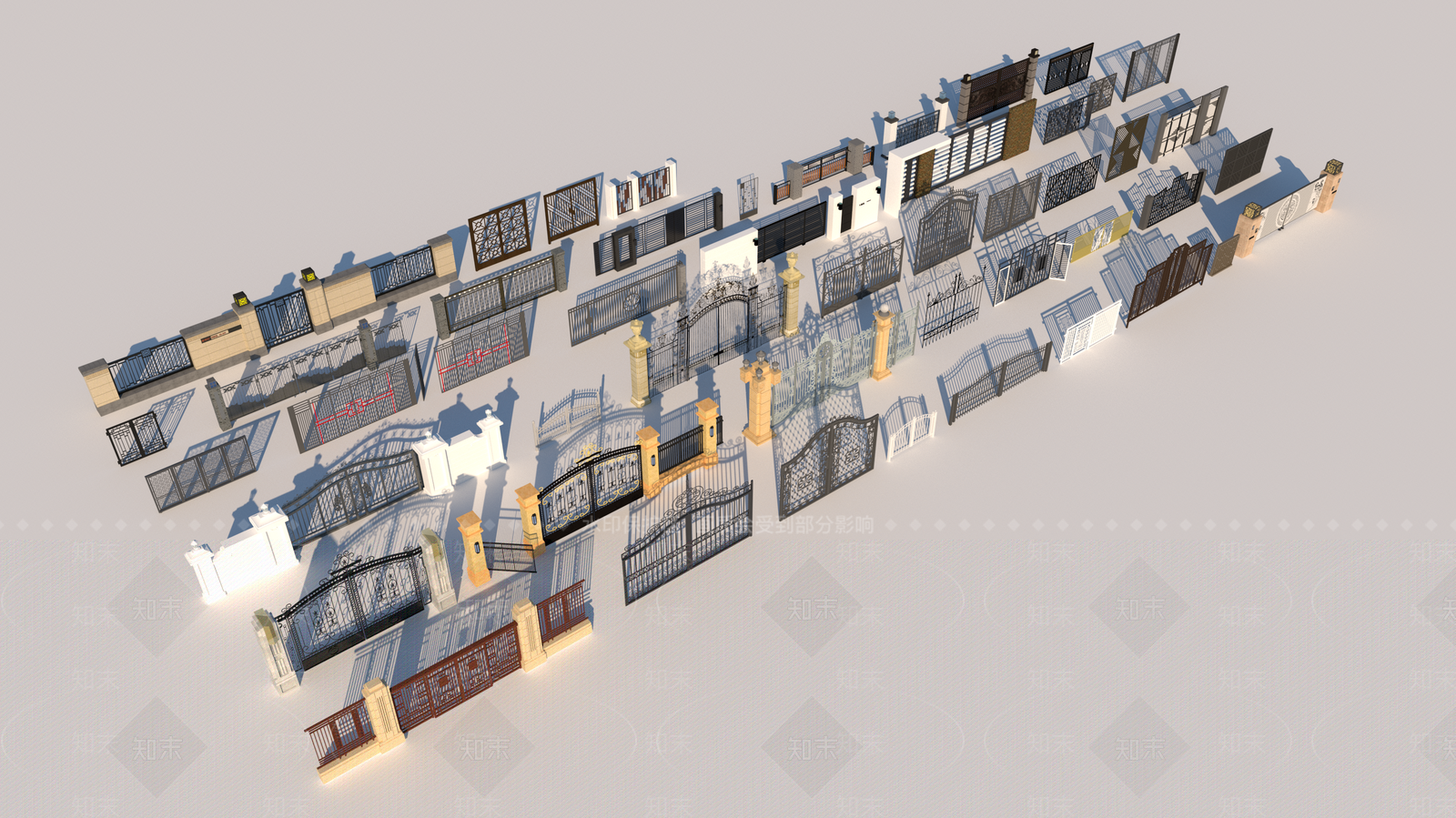 现代铁艺大门组合SU模型下载【ID:1150150563】