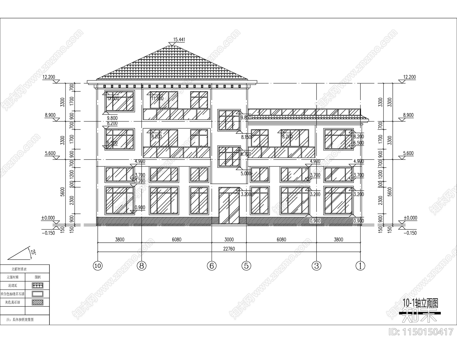 现代五层独栋别墅建筑cad施工图下载【ID:1150352200】