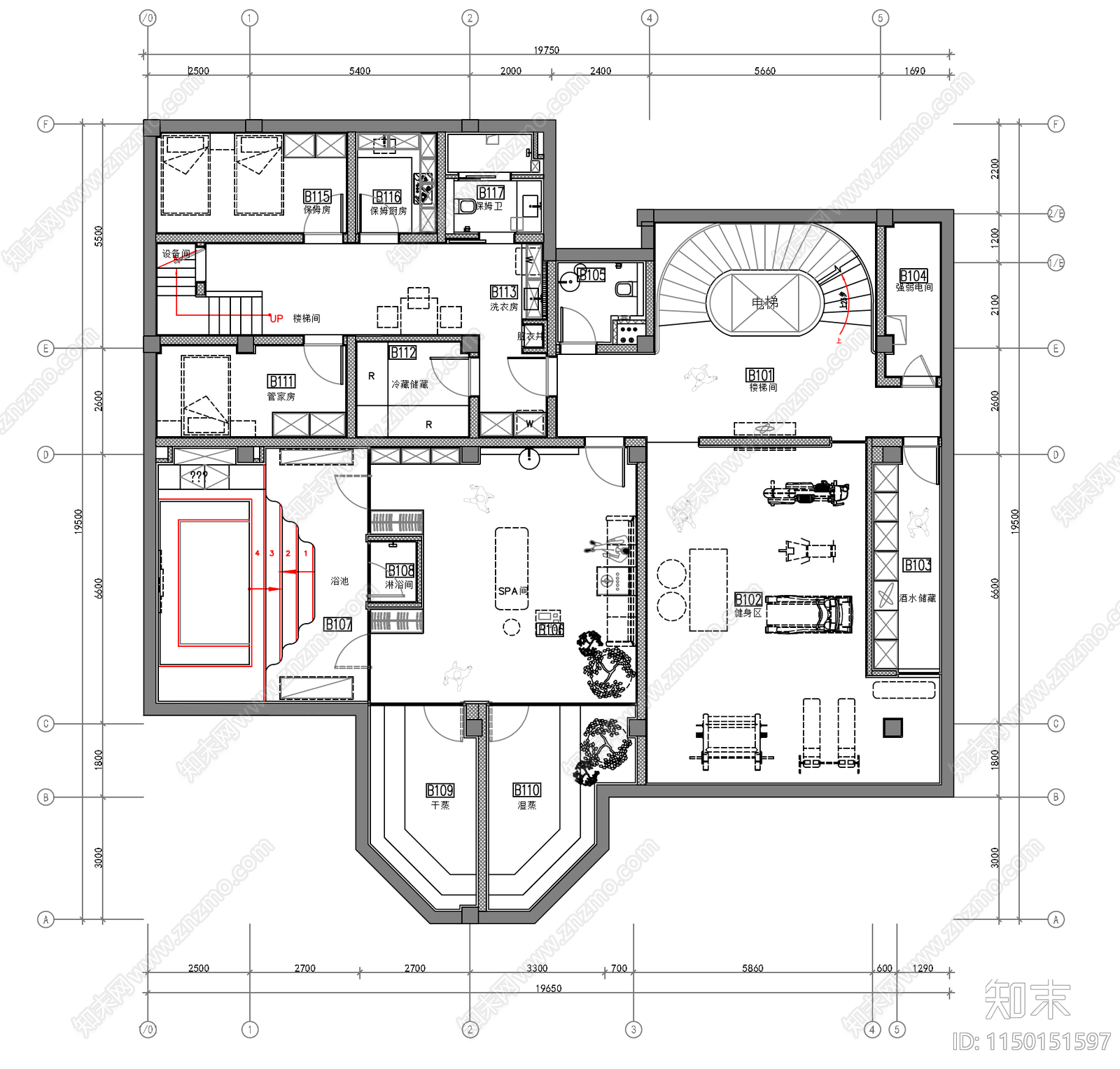 现代别墅室内平面图施工图下载【ID:1150151597】