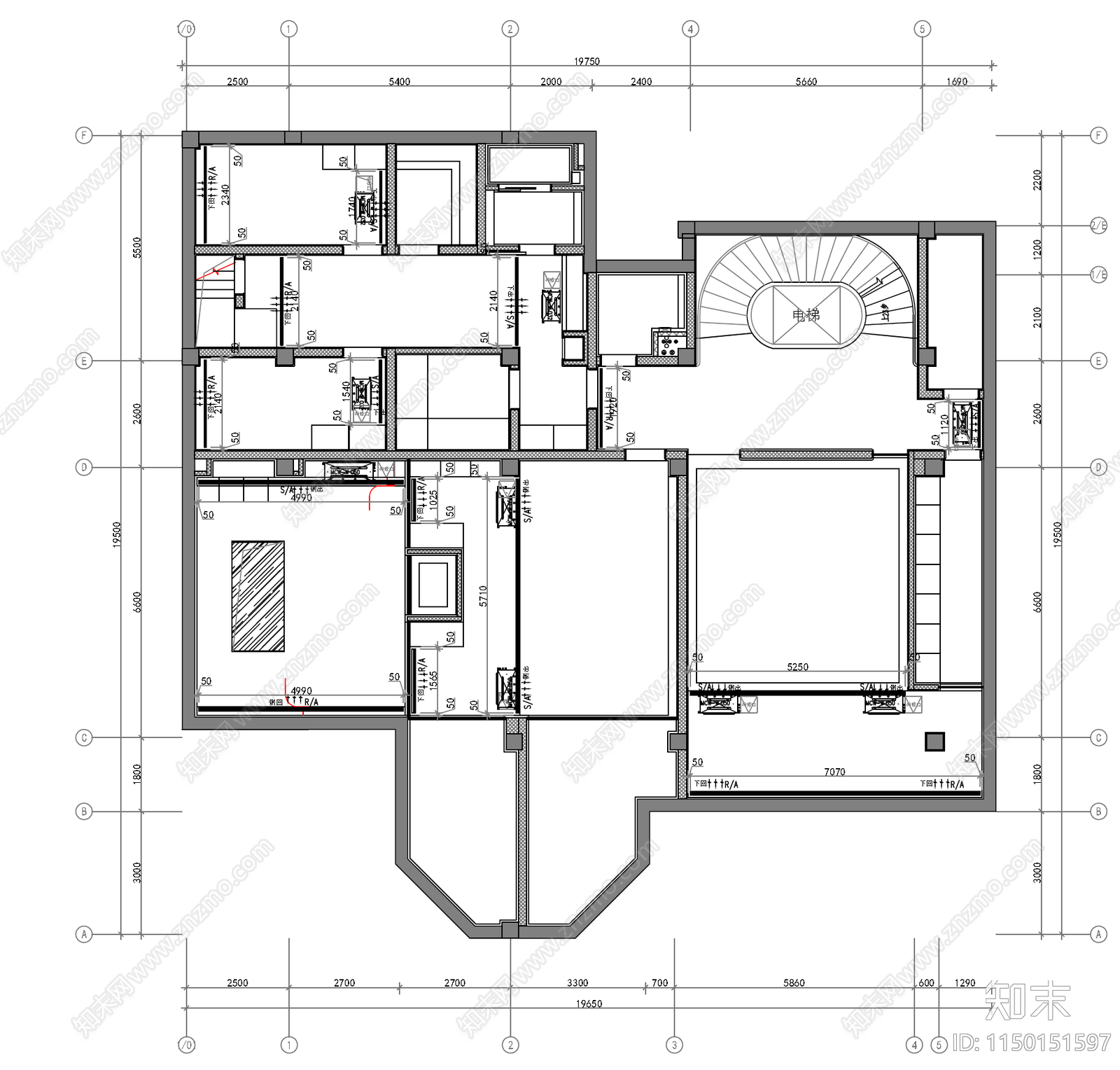 现代别墅室内平面图施工图下载【ID:1150151597】