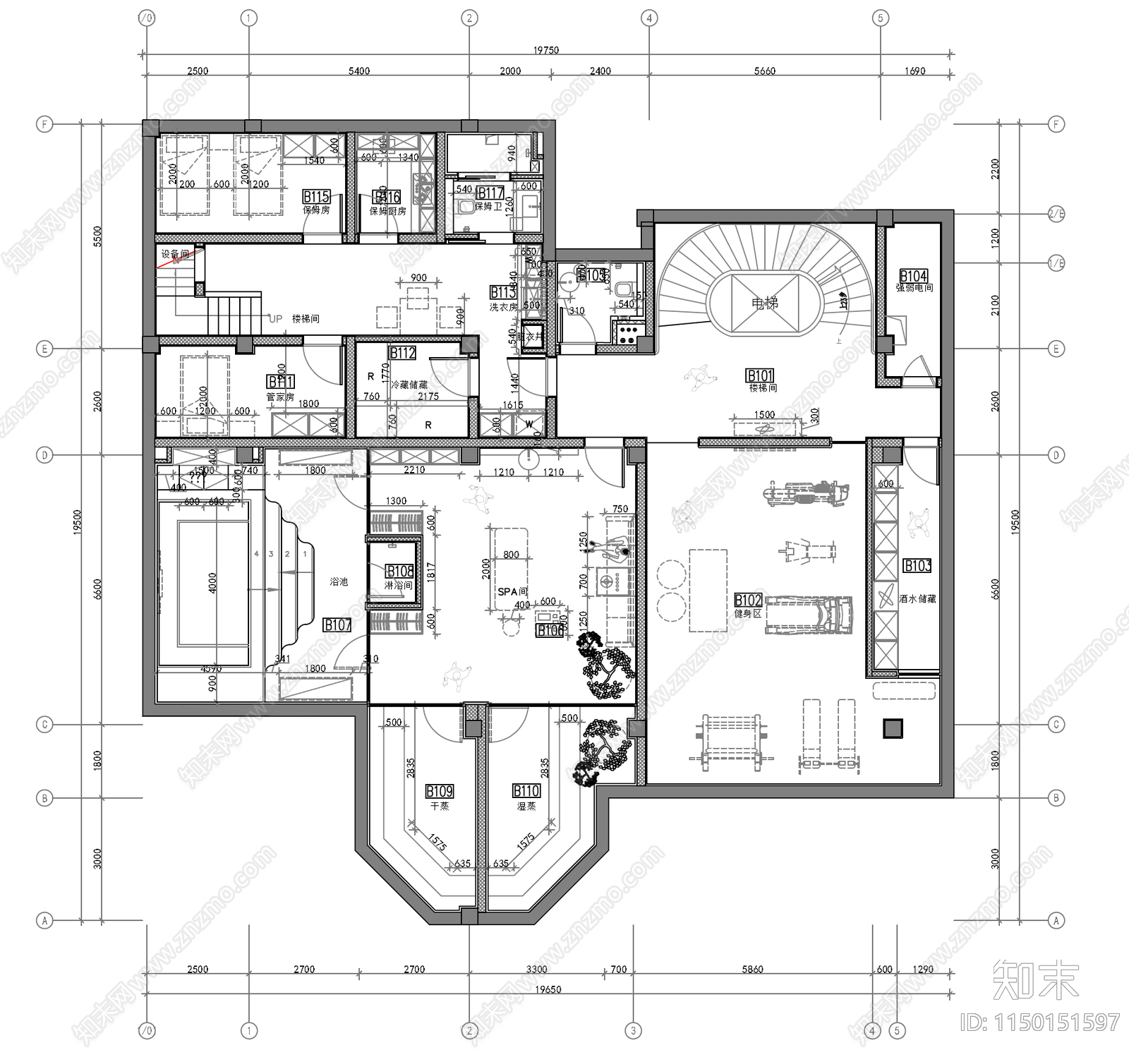 现代别墅室内平面图施工图下载【ID:1150151597】