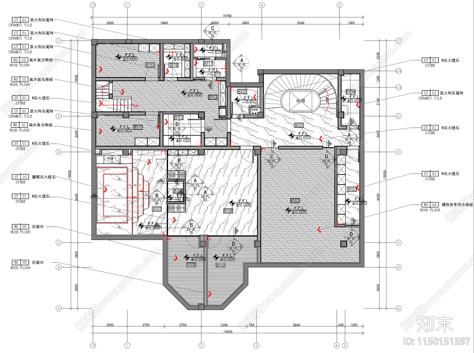 现代别墅室内平面图施工图下载【ID:1150151597】