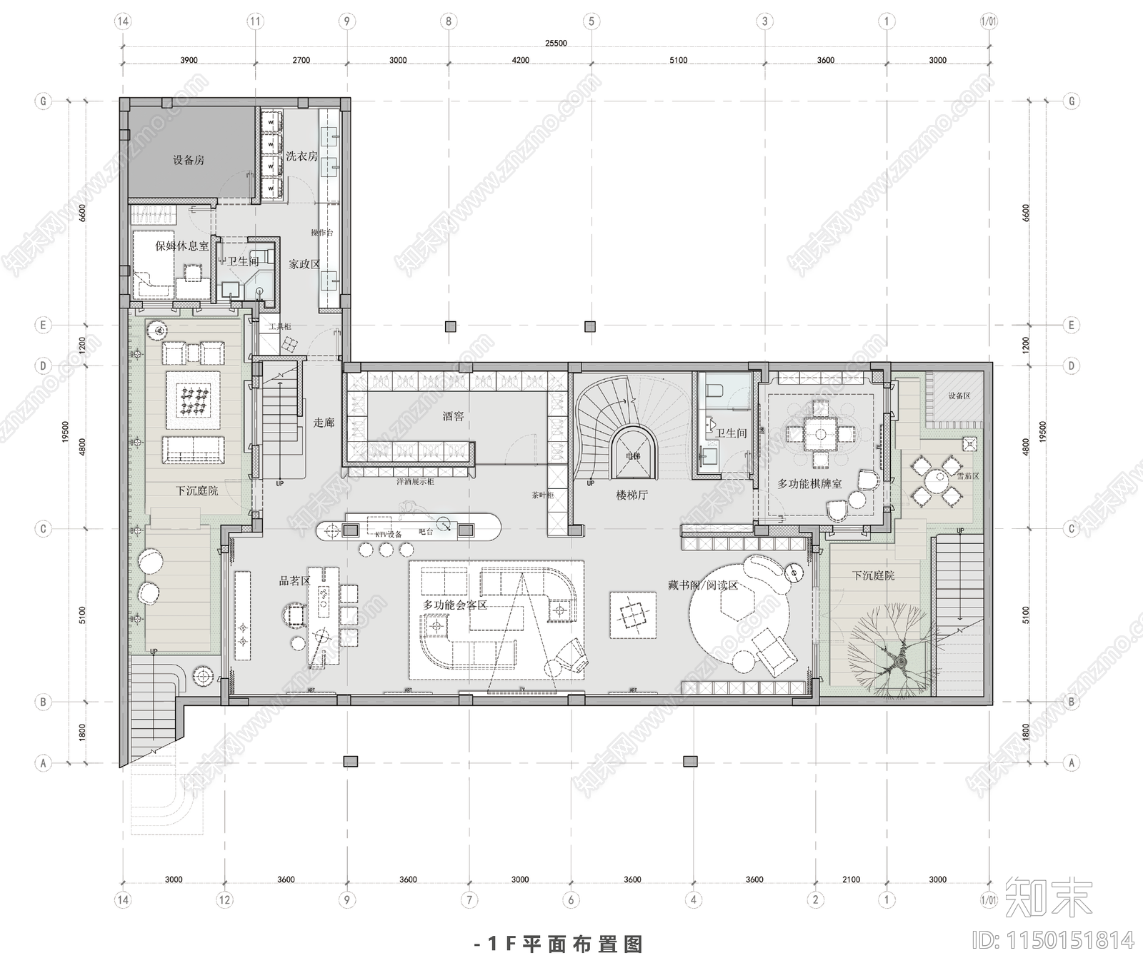 现代别墅室内平面图施工图下载【ID:1150151814】